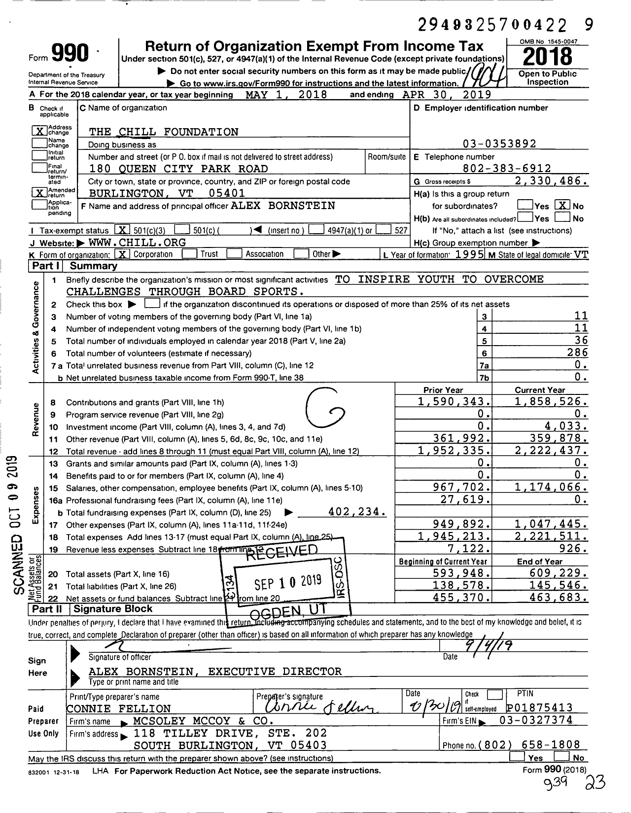 Image of first page of 2018 Form 990 for Chill Foundation