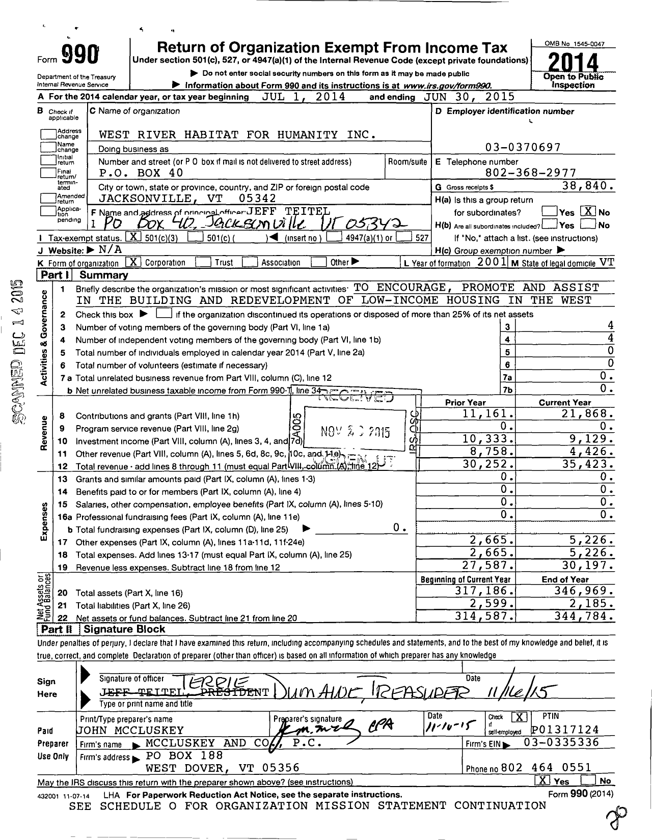 Image of first page of 2014 Form 990 for West River Habitat for Humanity