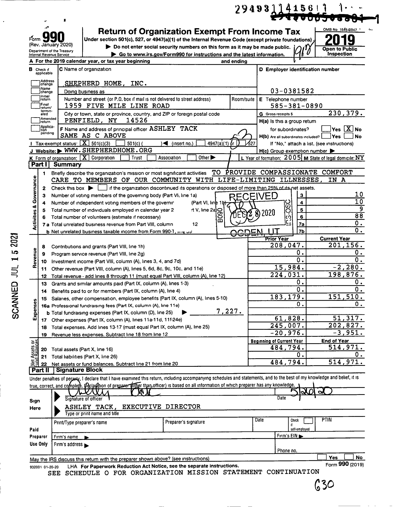 Image of first page of 2019 Form 990 for Shepherd Home