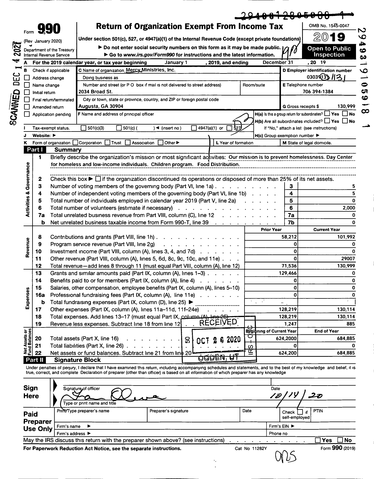 Image of first page of 2019 Form 990 for Mercy Ministries