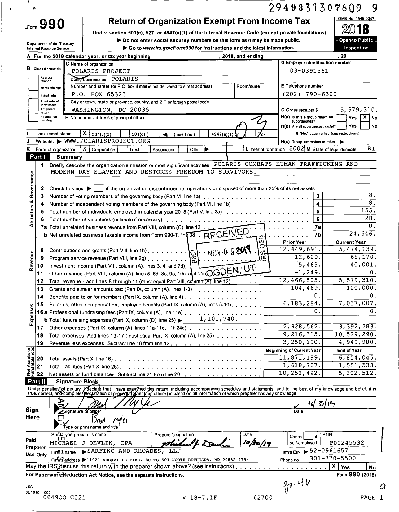 Image of first page of 2018 Form 990 for Polaris