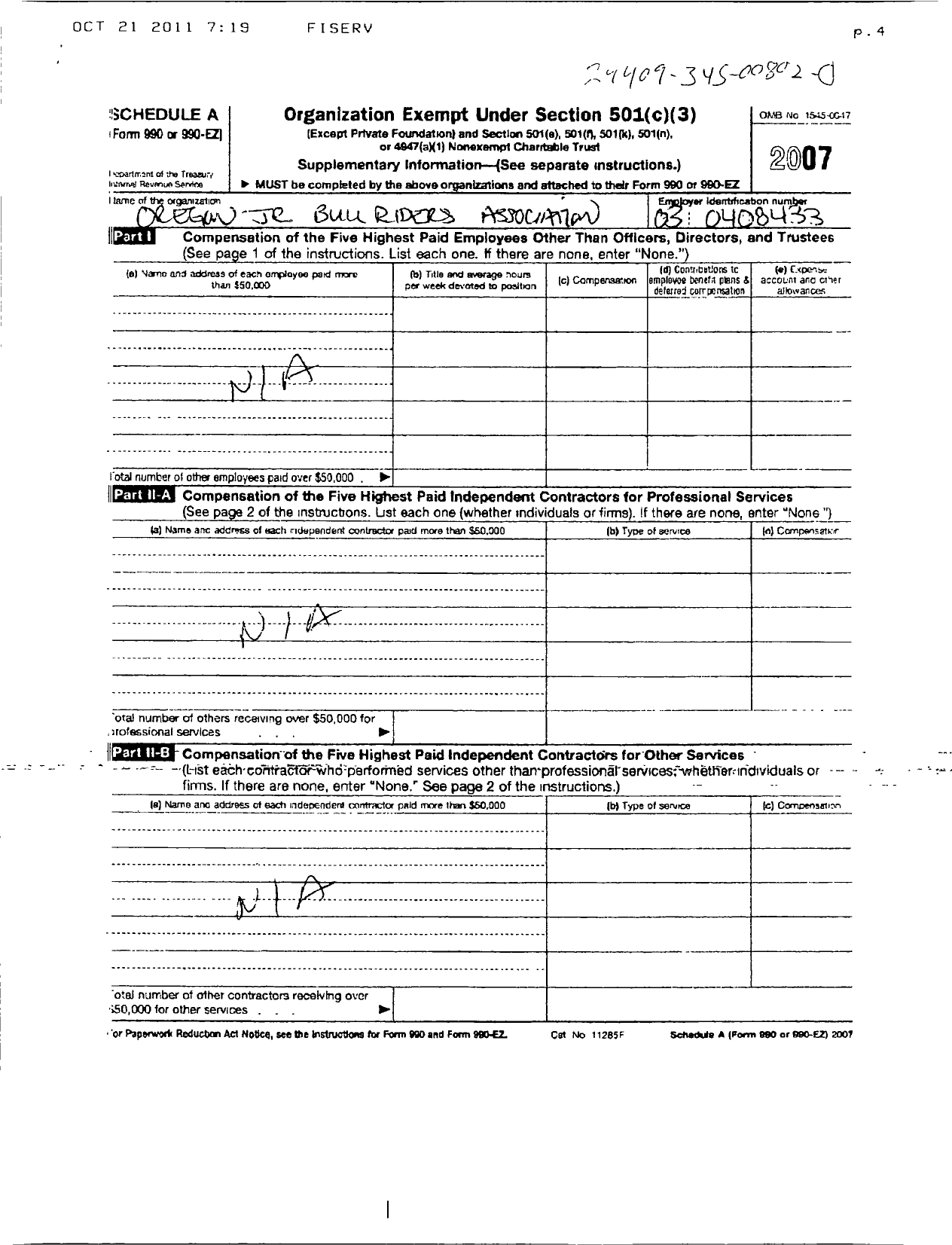 Image of first page of 2007 Form 990ER for Oregon Junior Bull Riders Association