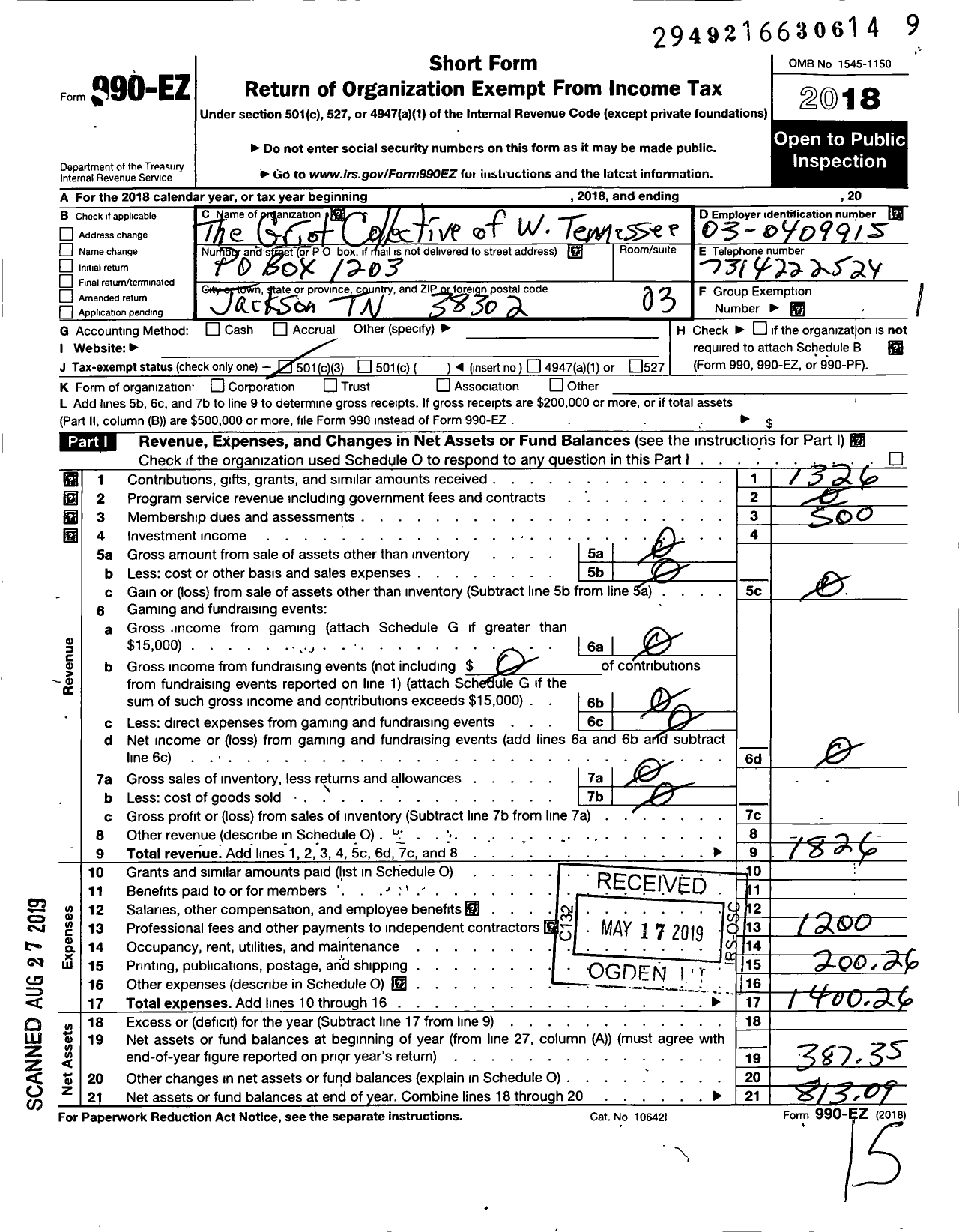 Image of first page of 2018 Form 990EZ for The Griot Collective of West Tennessee