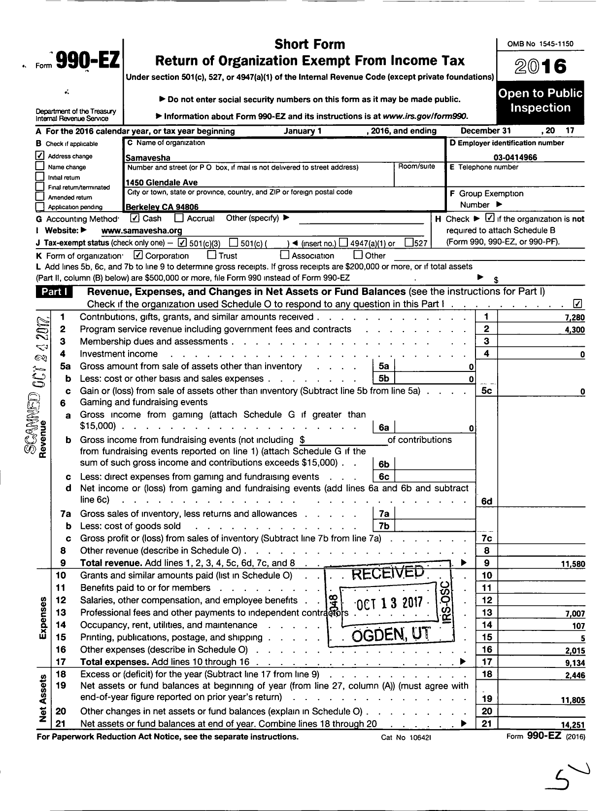 Image of first page of 2017 Form 990EZ for Seeds of Gold Institute