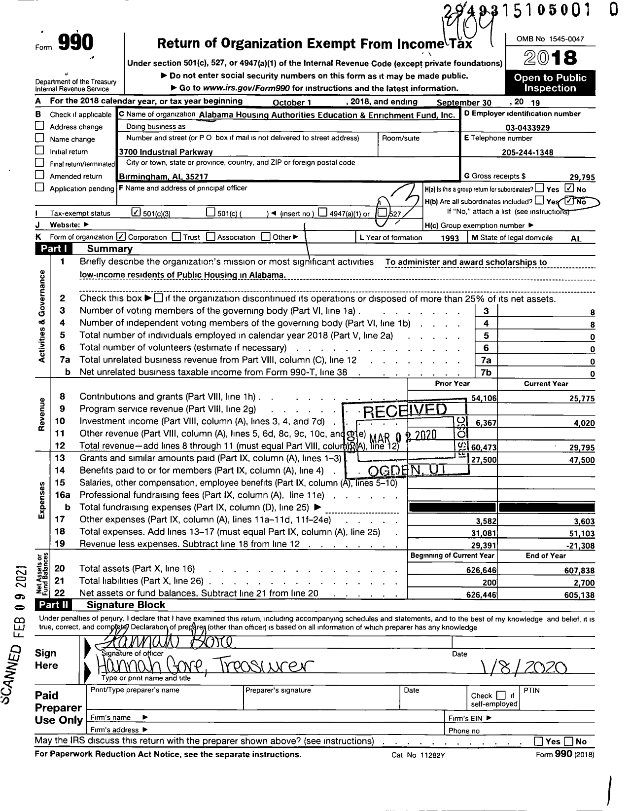 Image of first page of 2018 Form 990 for Alabama Housing Authorities Education and Enrichment Fund