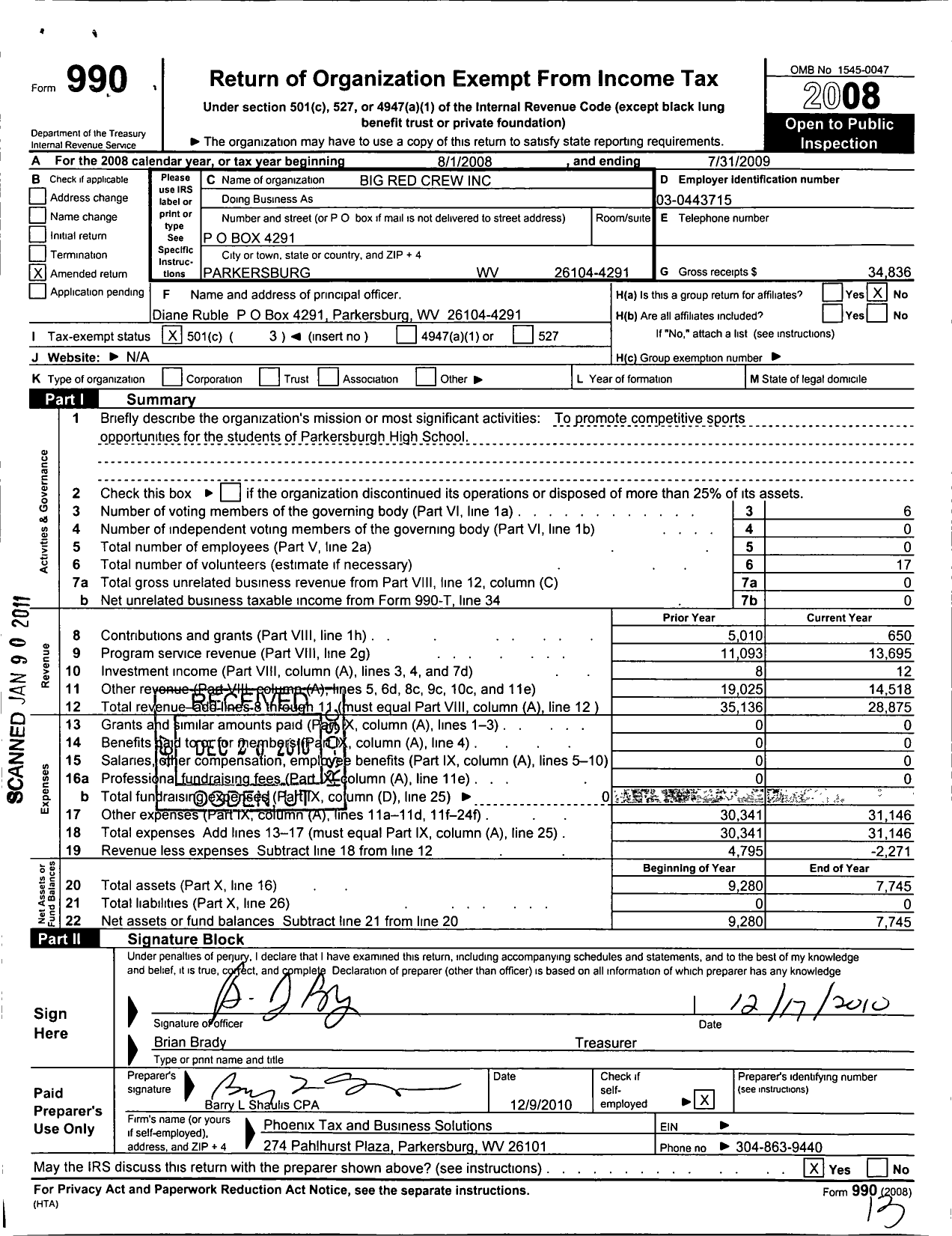 Image of first page of 2008 Form 990 for Big Red Crew