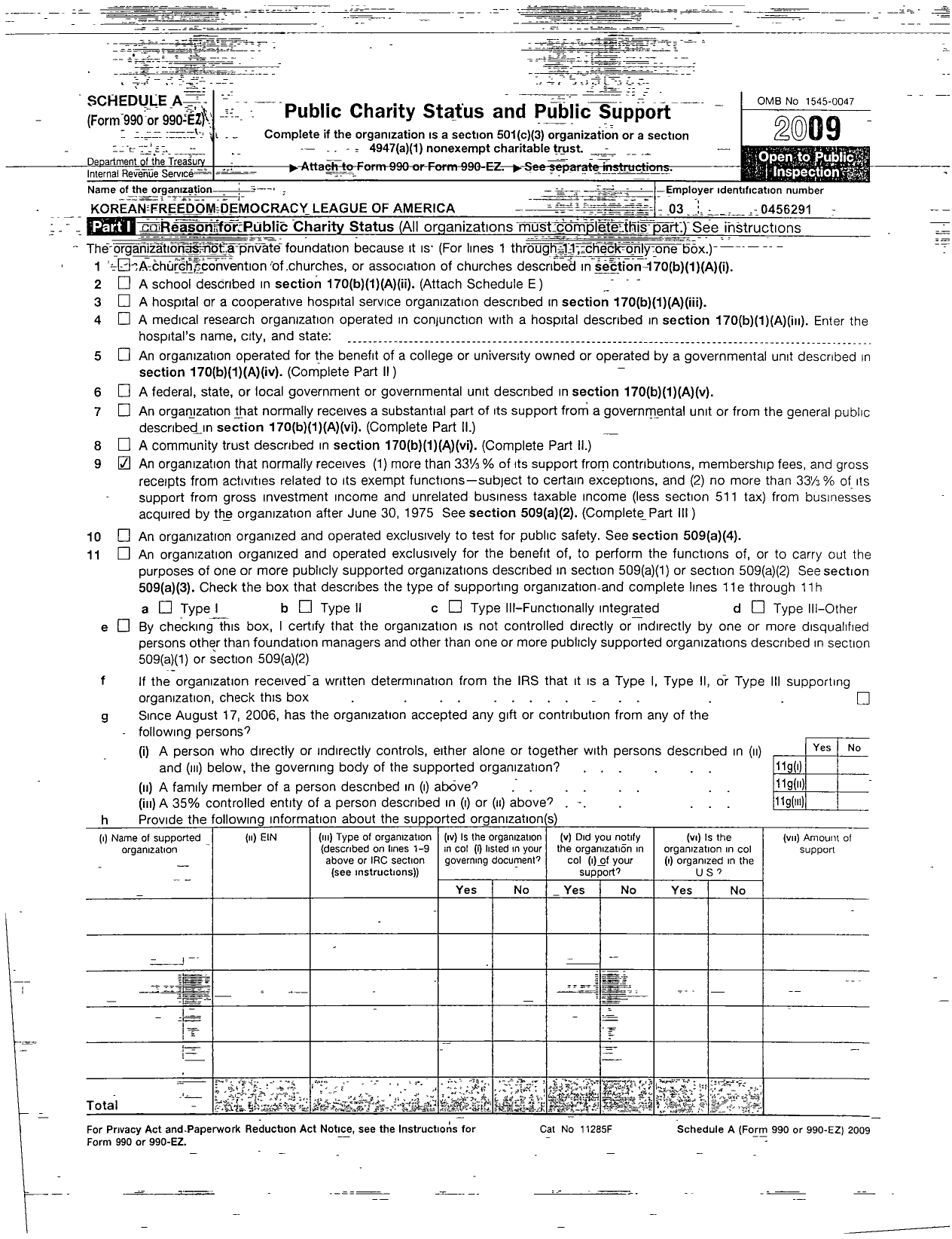 Image of first page of 2009 Form 990ER for Korean Freedom Alliance