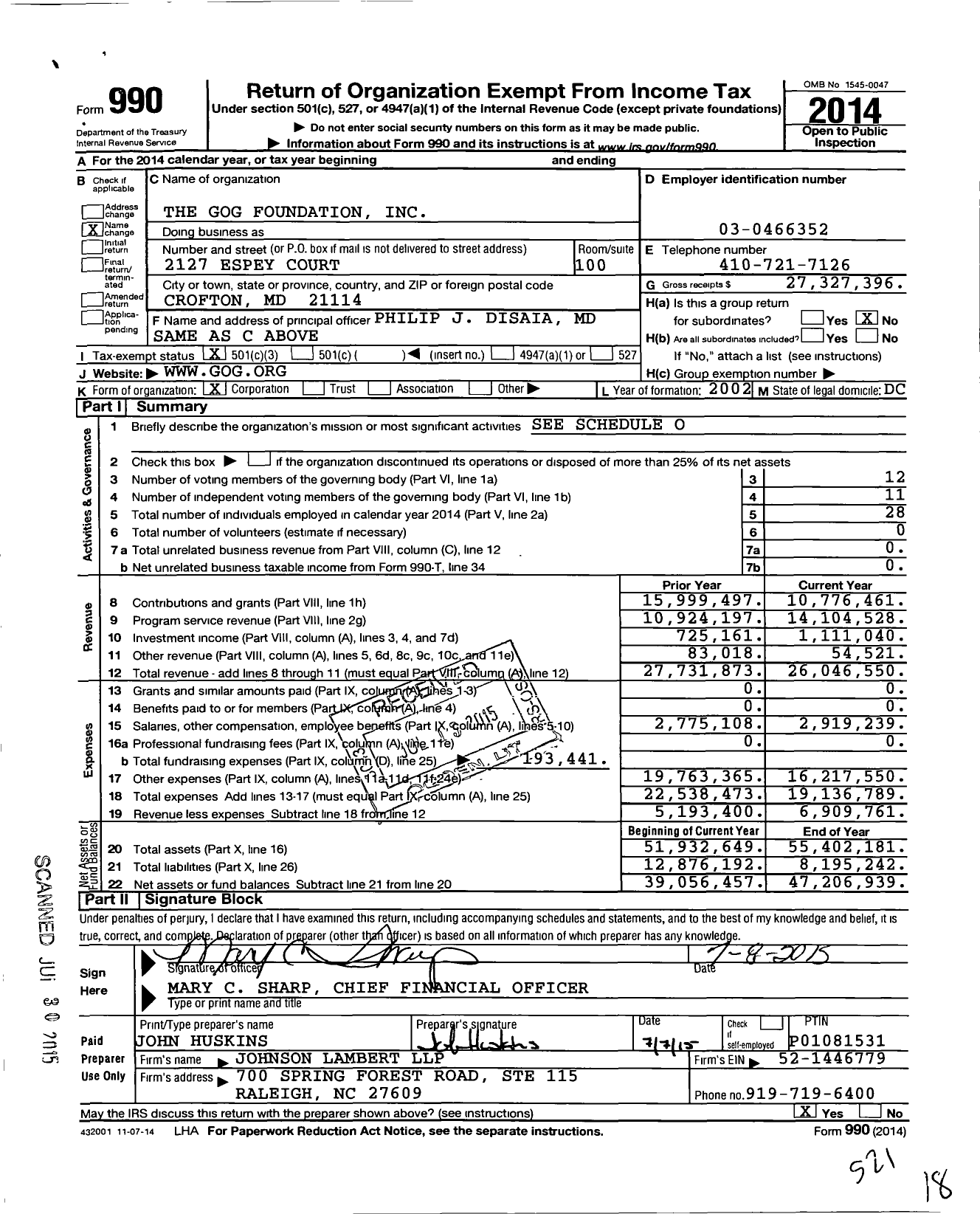 Image of first page of 2014 Form 990 for The Gog Foundation