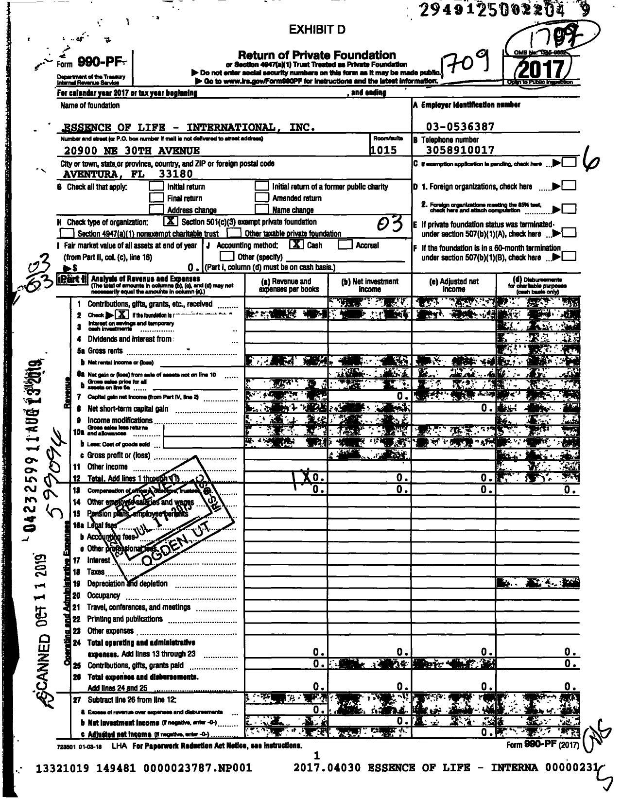 Image of first page of 2016 Form 990PF for Essence of Life - International