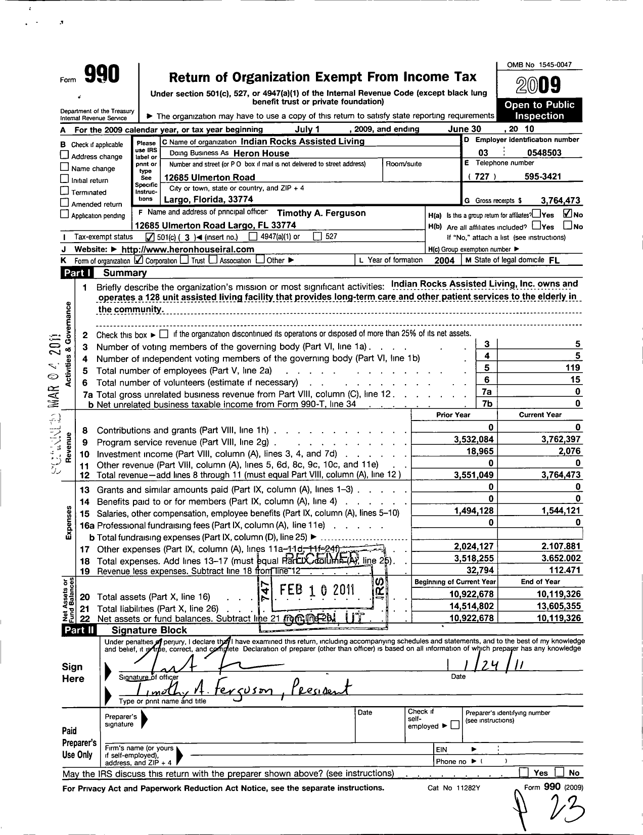 Image of first page of 2009 Form 990 for Heron House of Largo