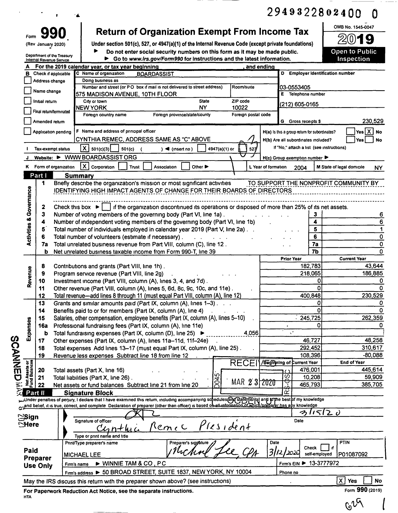 Image of first page of 2019 Form 990 for BoardAssist