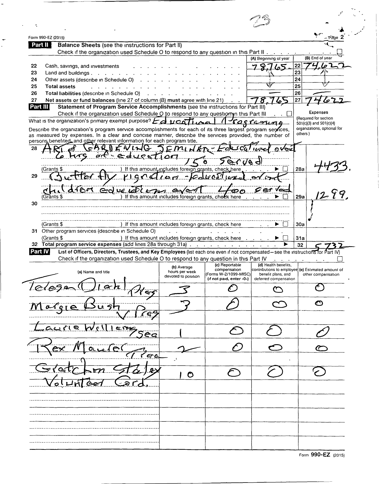 Image of first page of 2015 Form 990ER for Allen County Master Gardeners