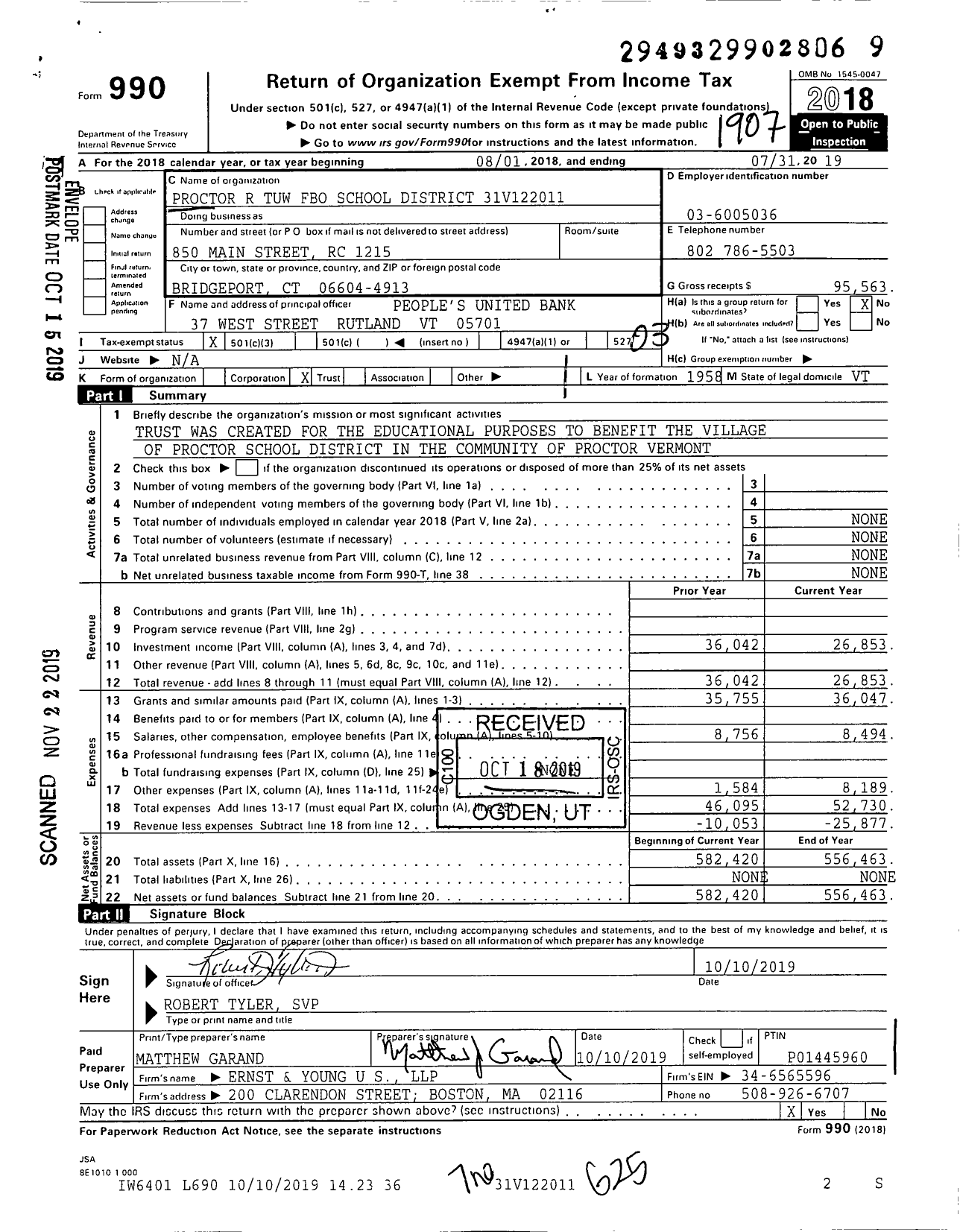 Image of first page of 2018 Form 990 for Proctor R Tuw Fbo School District