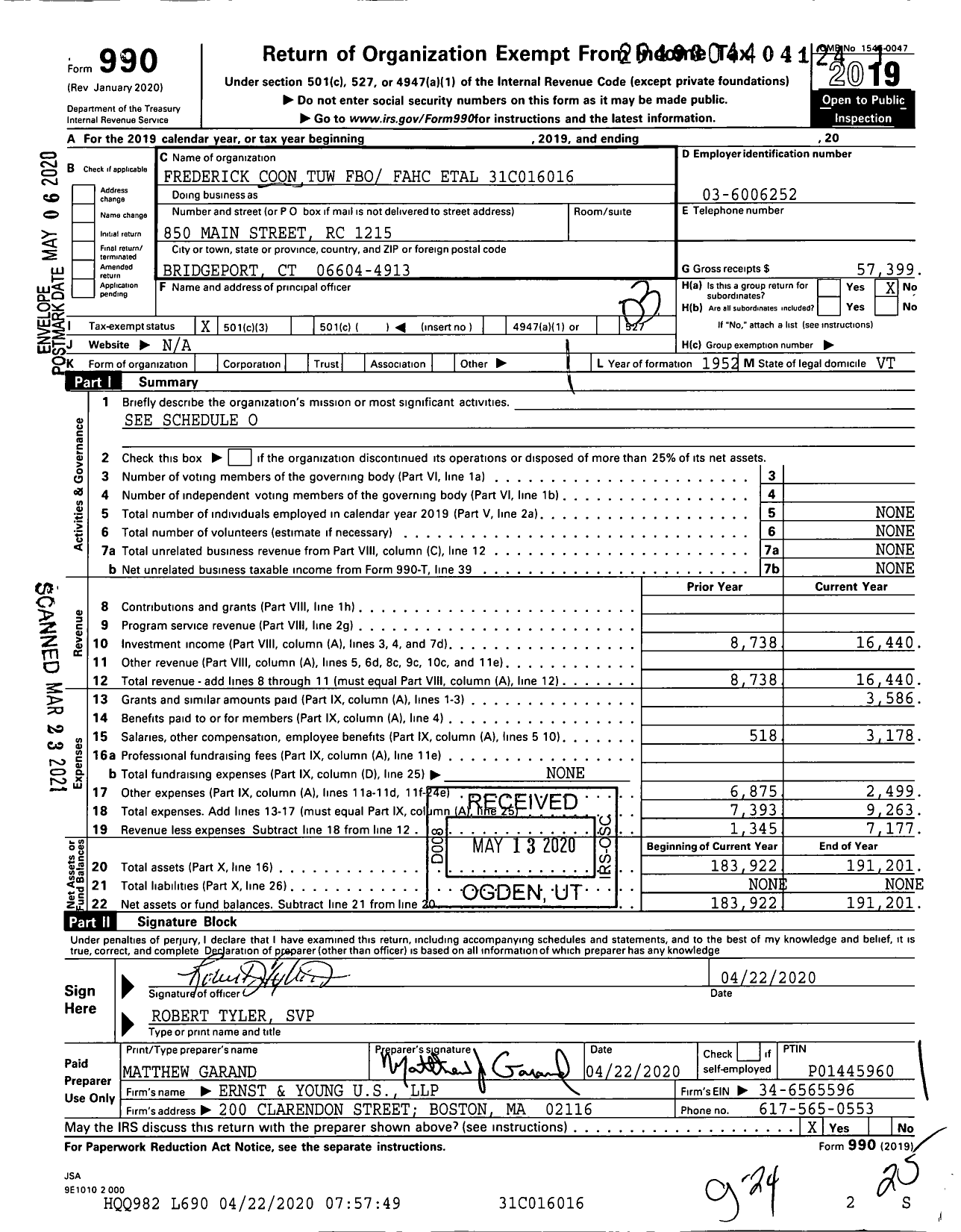 Image of first page of 2019 Form 990 for Frederick M Coon Tuw Fbo Fahc Etal Trust