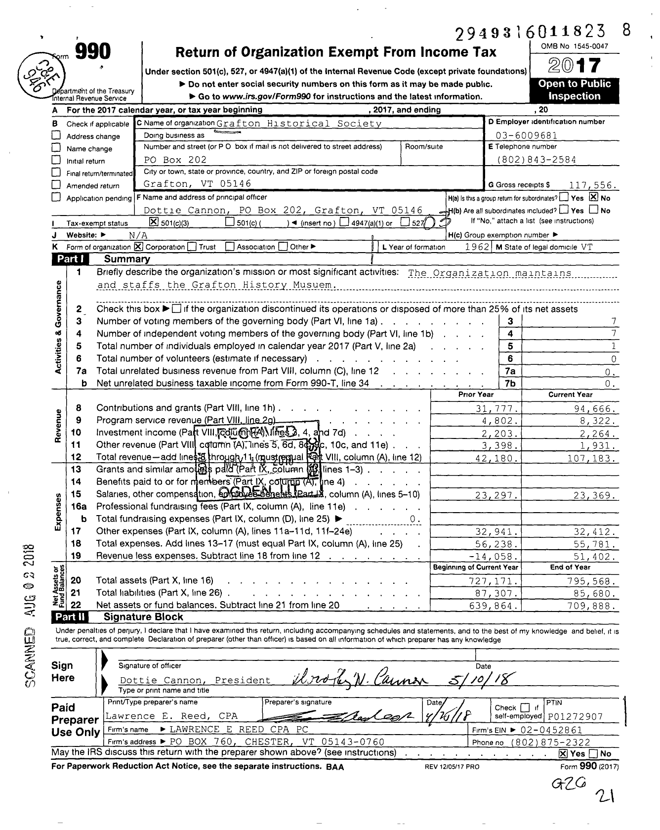 Image of first page of 2017 Form 990 for Grafton Historical Society