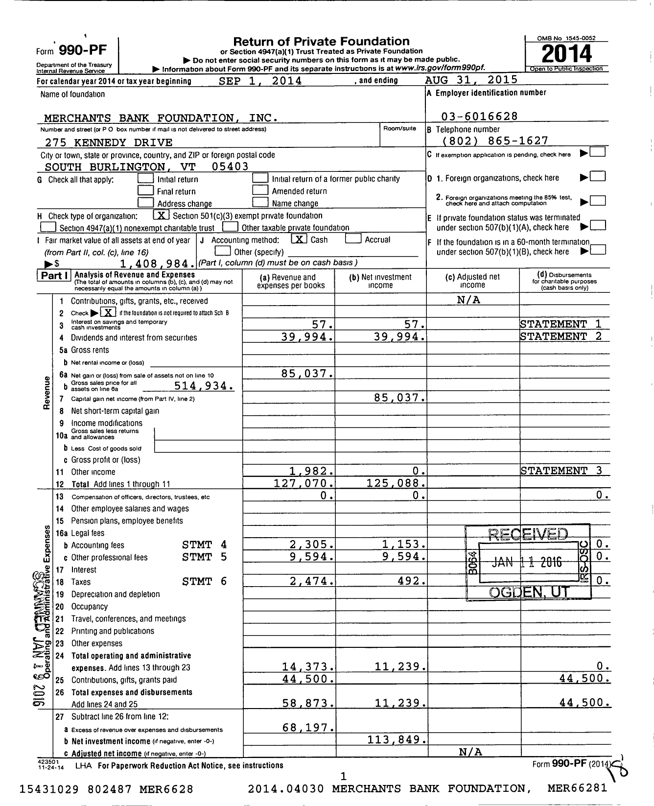 Image of first page of 2014 Form 990PF for Community Bank Na Foundation of New England