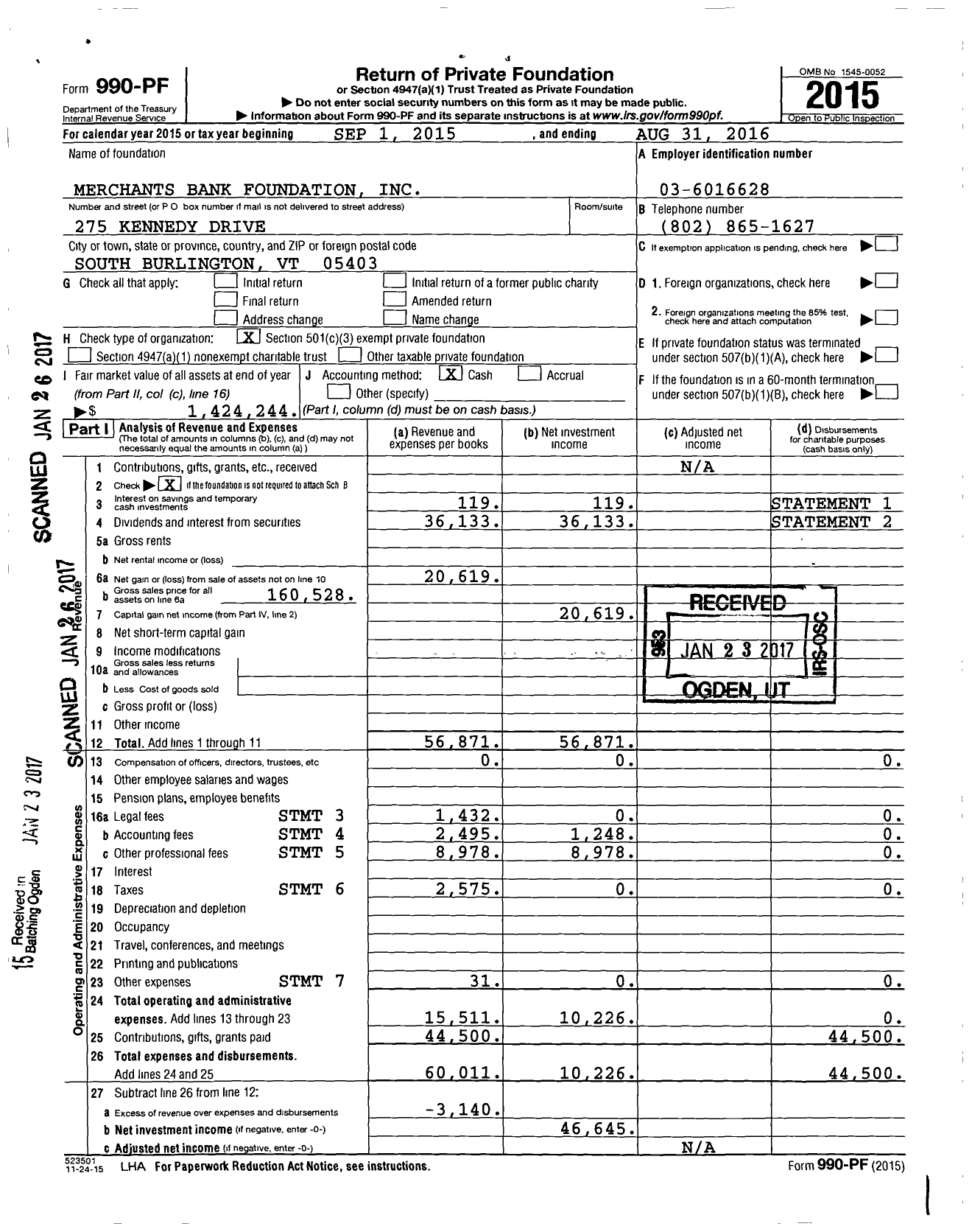 Image of first page of 2015 Form 990PF for Community Bank Na Foundation of New England