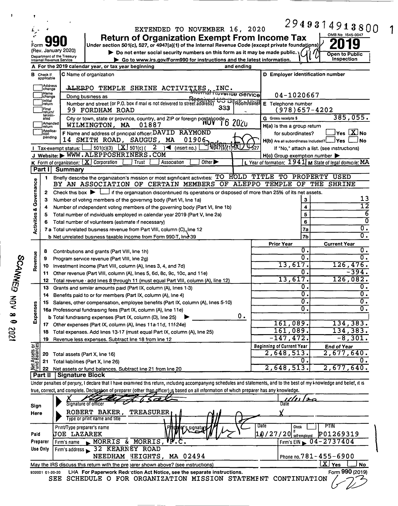 Image of first page of 2019 Form 990O for Aleppo Temple Shrine Activities