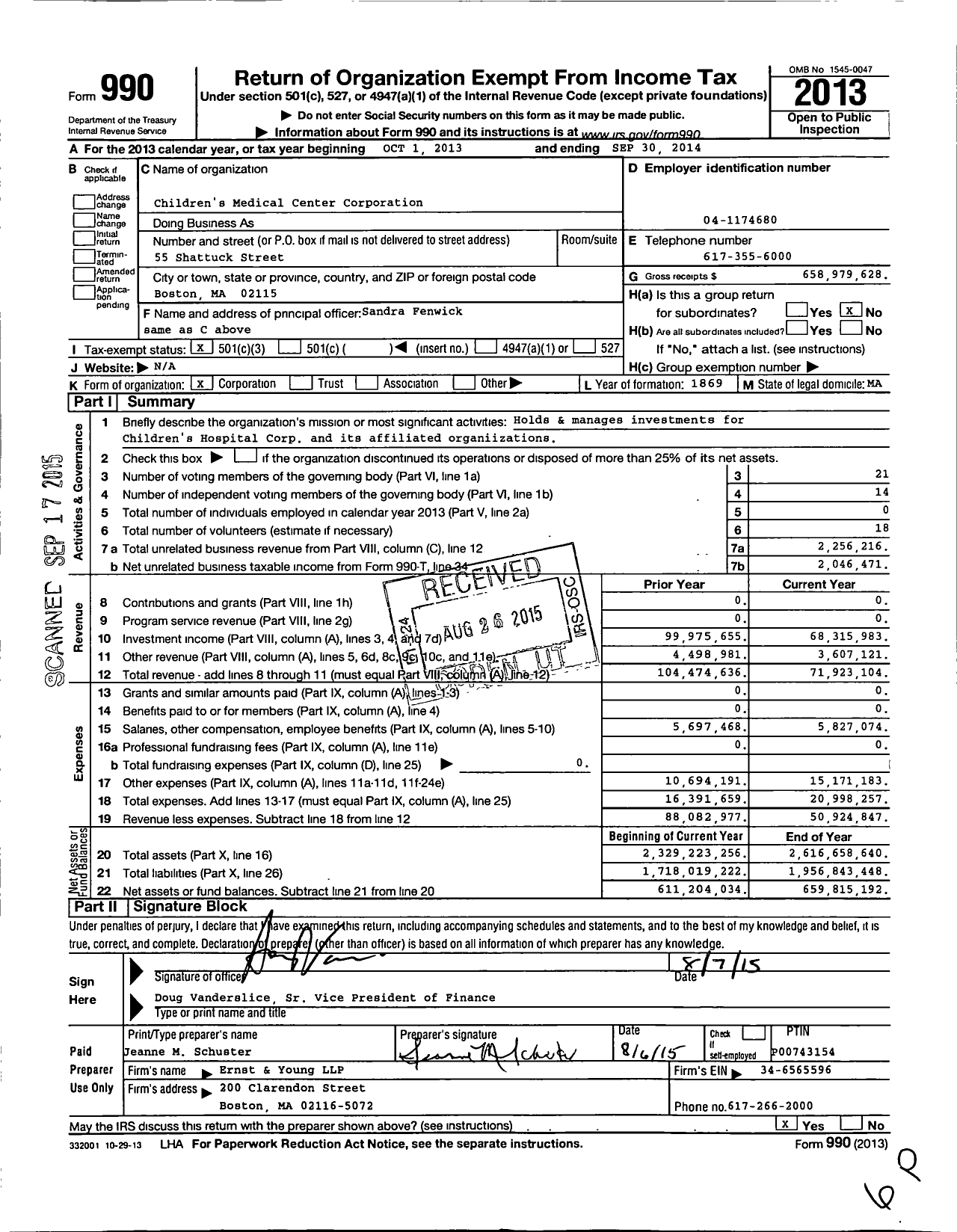 Image of first page of 2013 Form 990 for Children's Medical Center Corporation