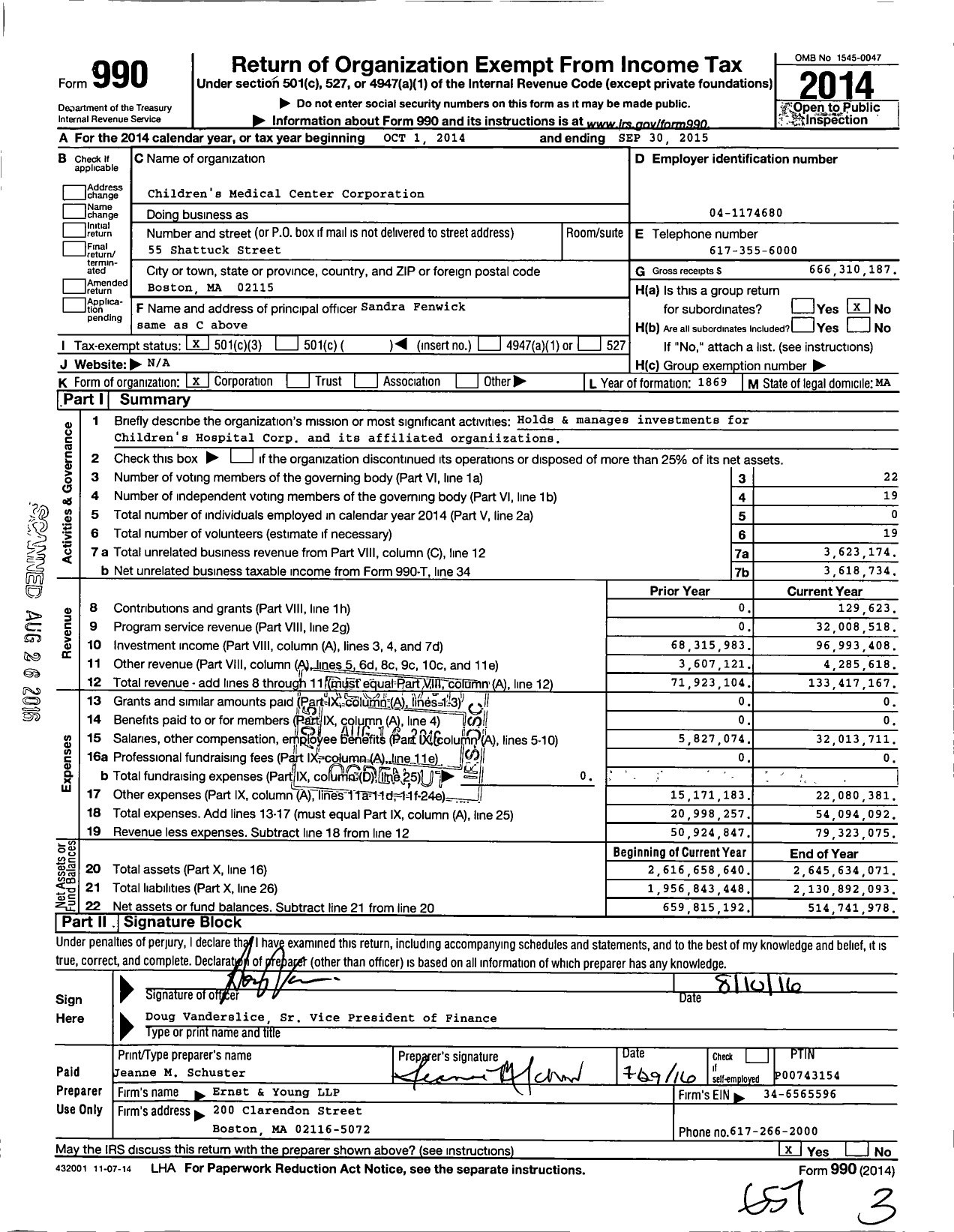 Image of first page of 2014 Form 990 for Children's Medical Center Corporation