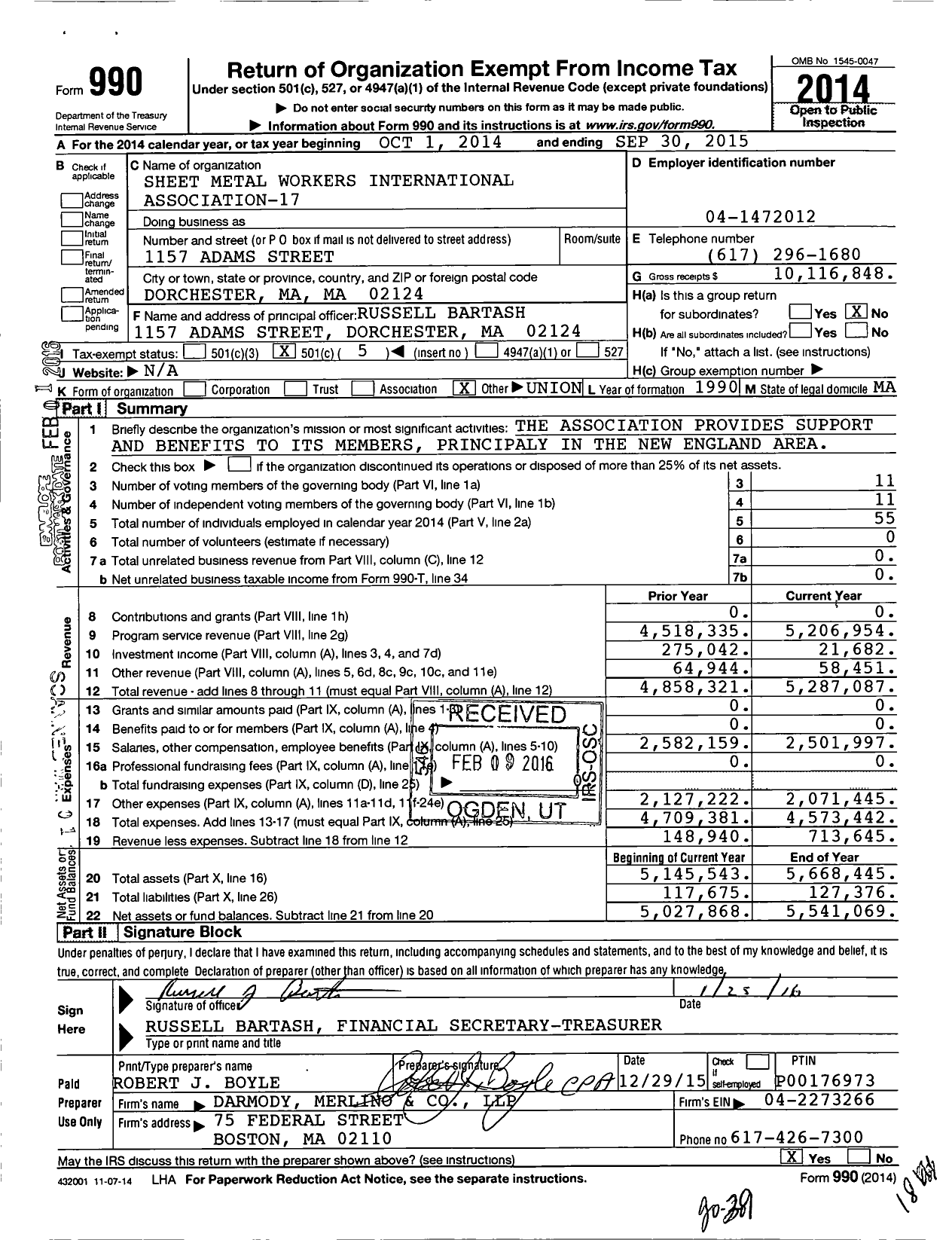 Image of first page of 2014 Form 990O for Sheet Metal Workers Local 17