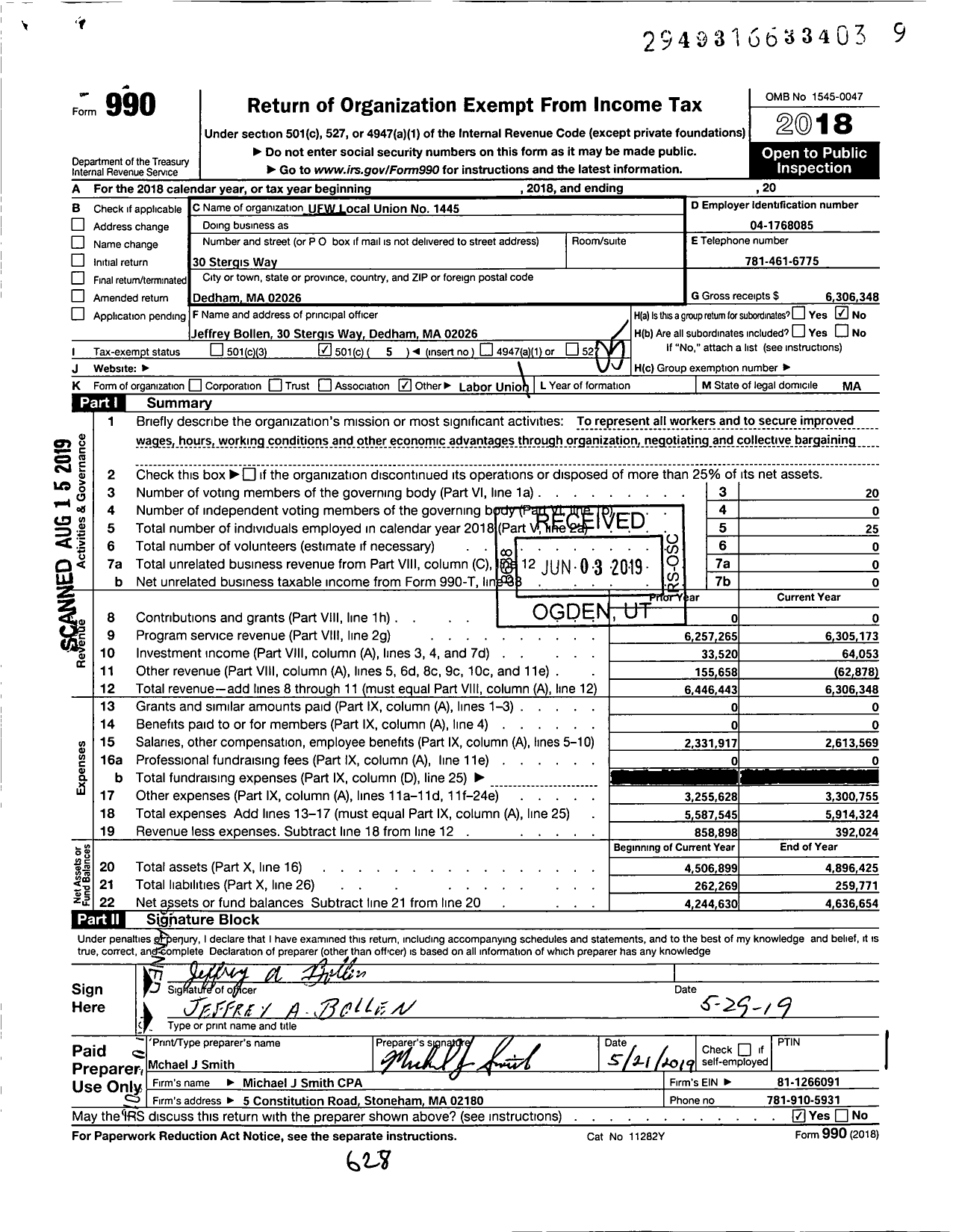 Image of first page of 2018 Form 990O for United Food & Commercial Workers Union - United Food and Commercial Workers Union Local 1445 (UFCW Local 1445)