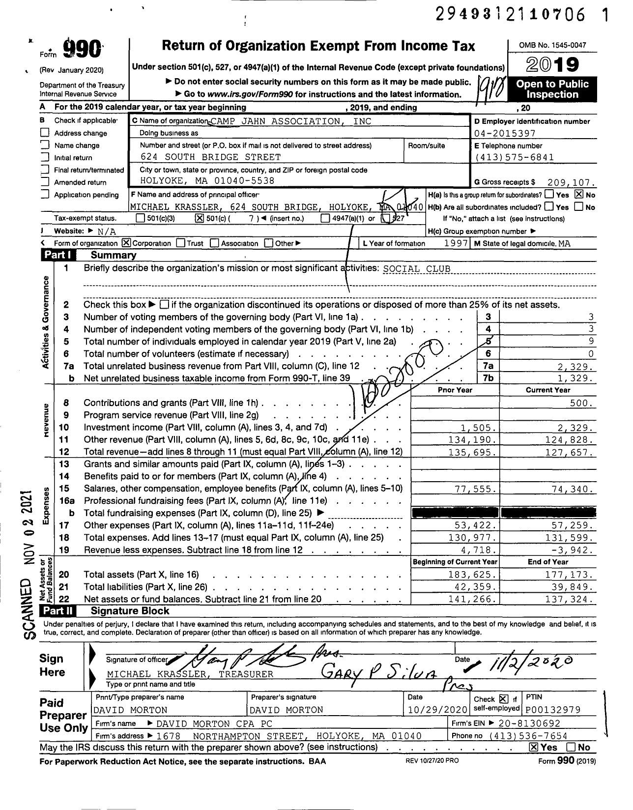 Image of first page of 2019 Form 990O for Camp Jahn Association