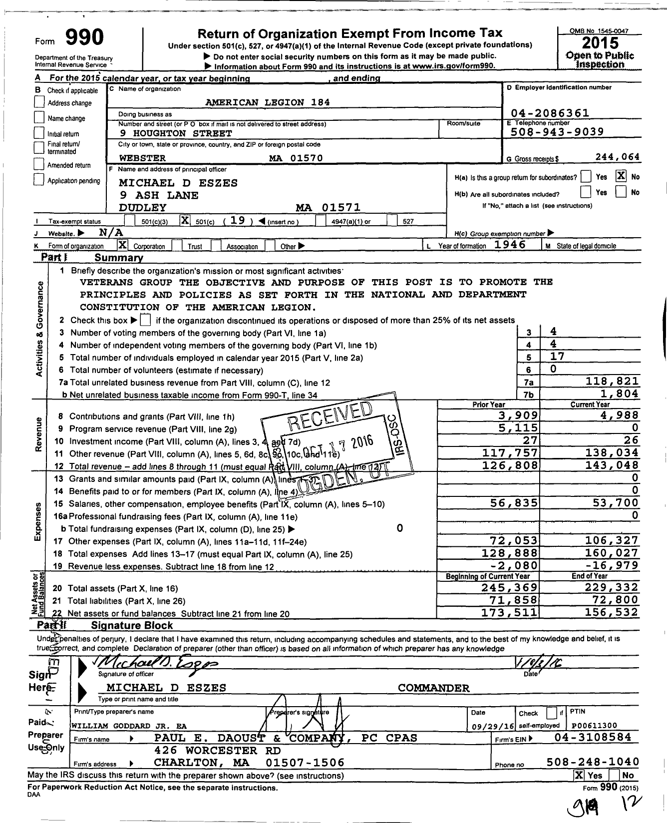 Image of first page of 2015 Form 990O for American Legion