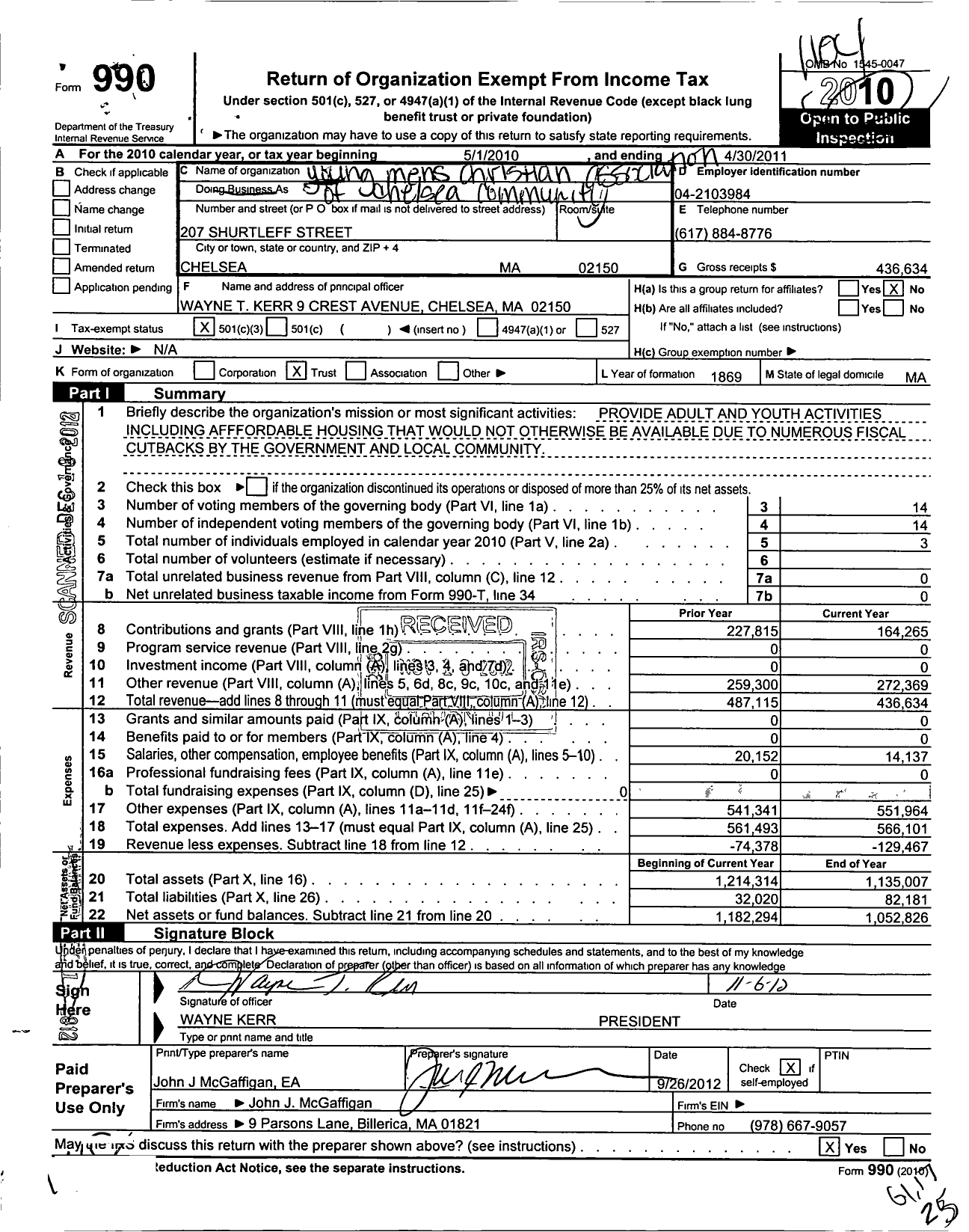 Image of first page of 2010 Form 990 for Chelsea Community Center