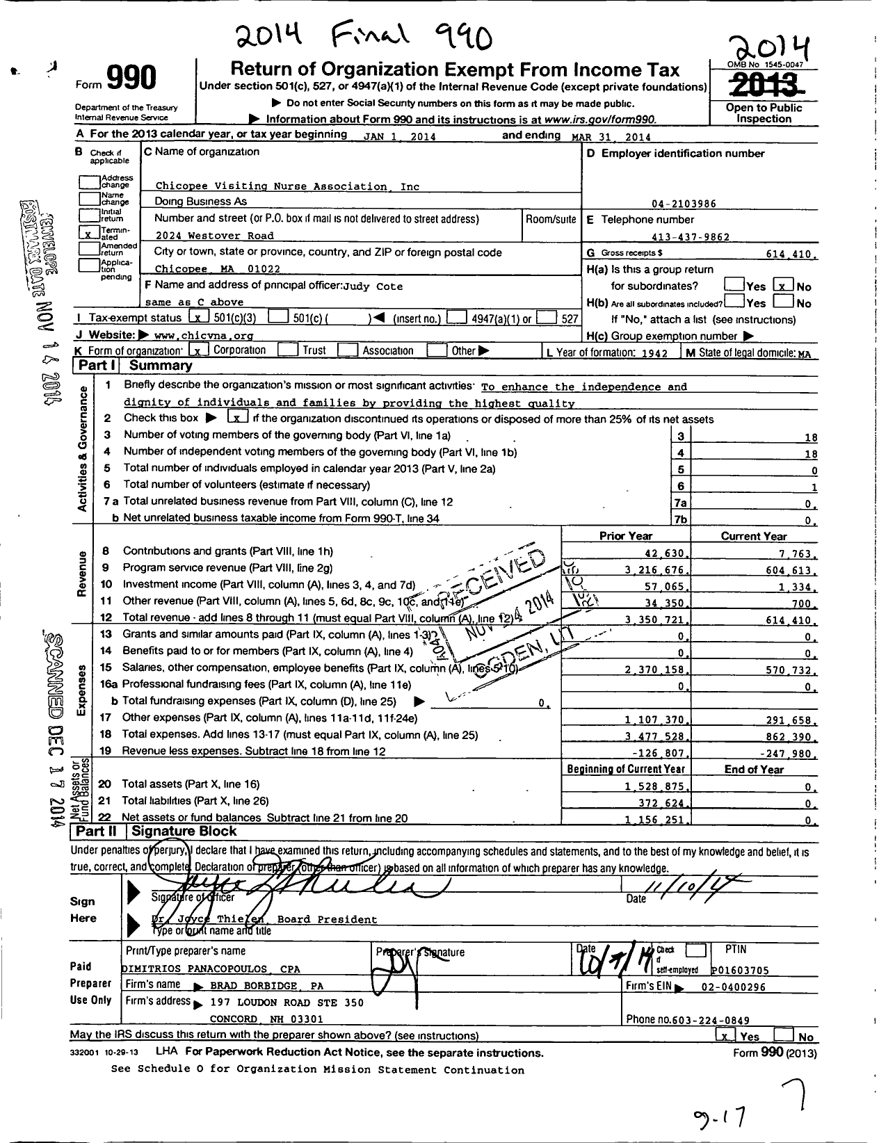 Image of first page of 2013 Form 990 for Porchlight VNA Homecare