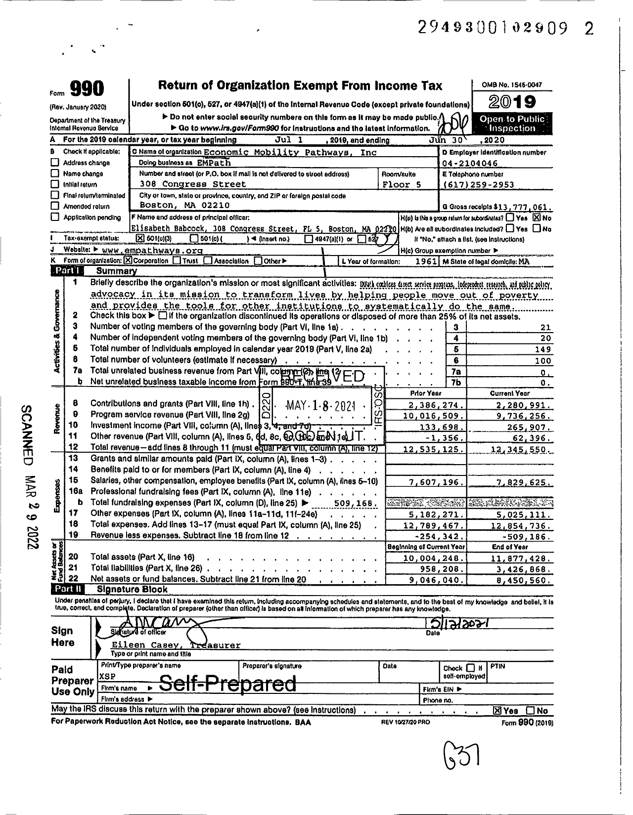 Image of first page of 2019 Form 990 for EMPath (CWU)