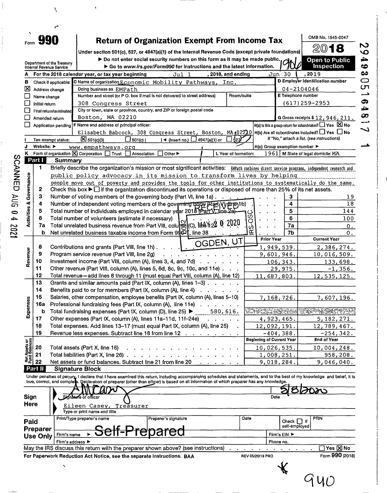 Image of first page of 2018 Form 990 for EMPath (CWU)