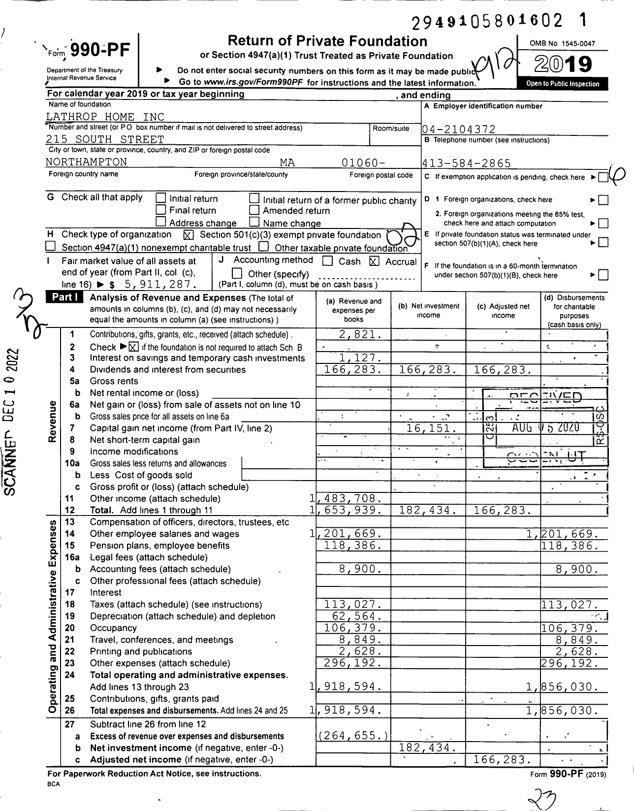 Image of first page of 2019 Form 990PF for Lathrop Home