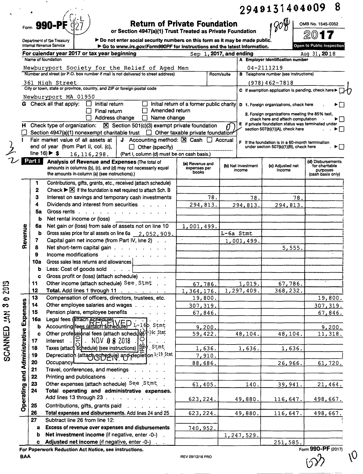 Image of first page of 2017 Form 990PF for Newburyport Society for the Relief of Aged Men