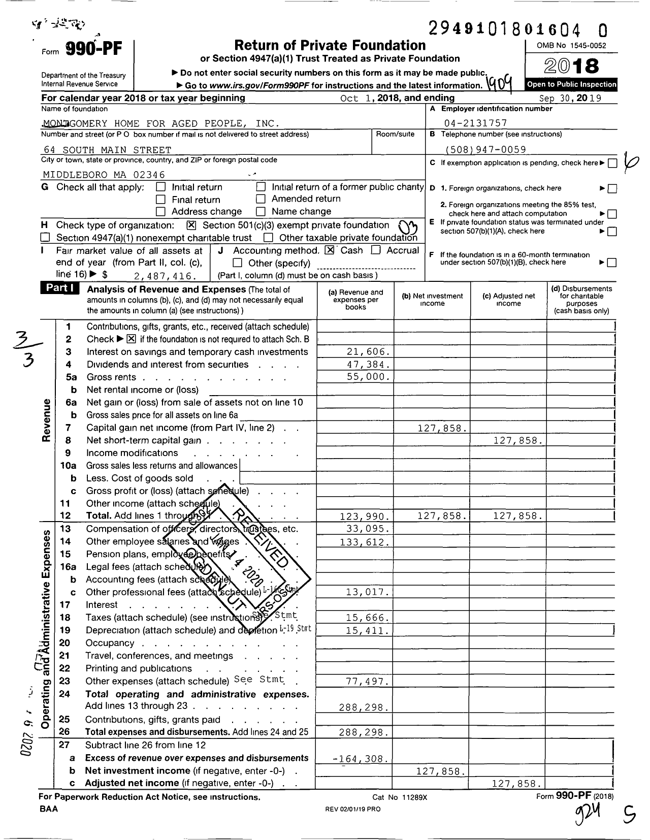 Image of first page of 2018 Form 990PR for Montgomery Home for Aged People