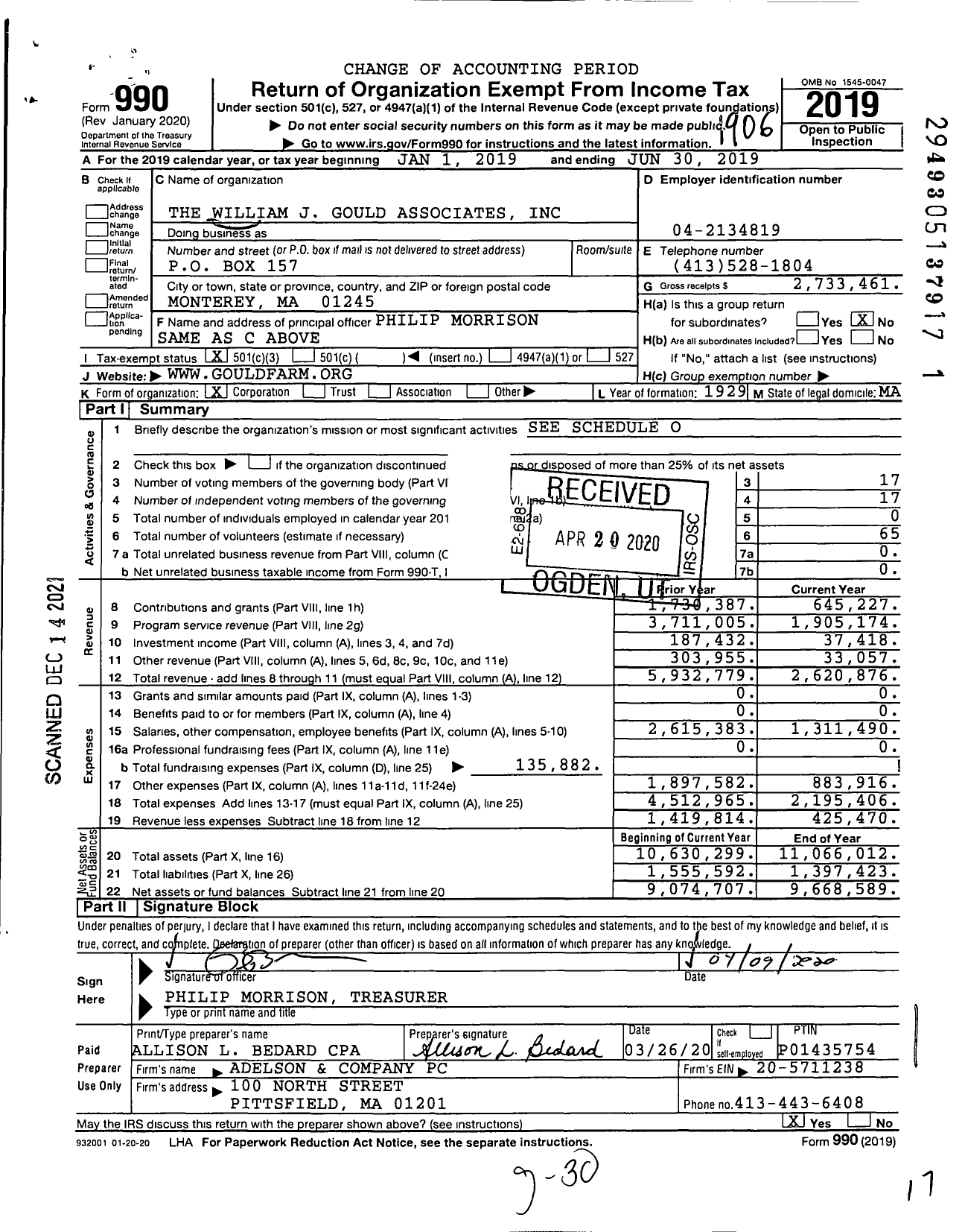 Image of first page of 2018 Form 990 for The William J Gould Associates