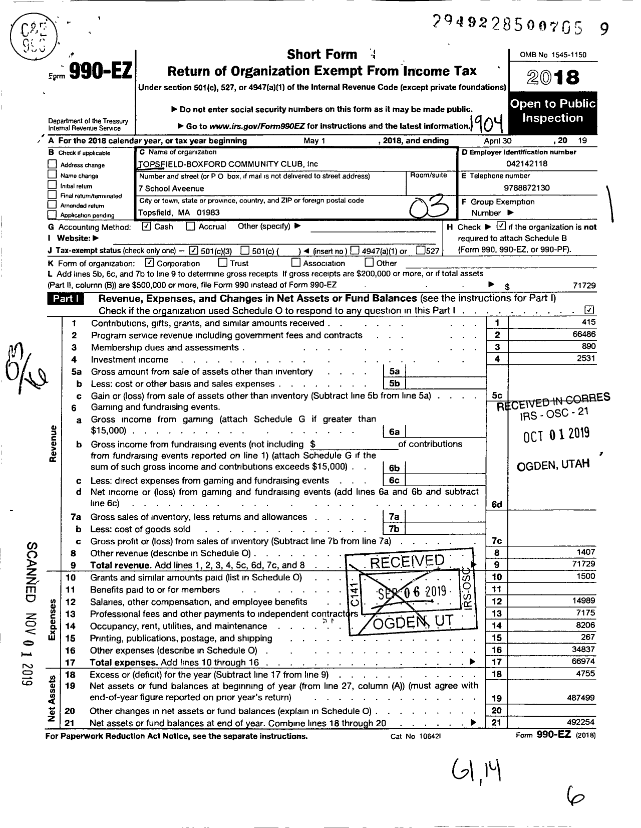 Image of first page of 2018 Form 990EZ for The BoxTop Shop