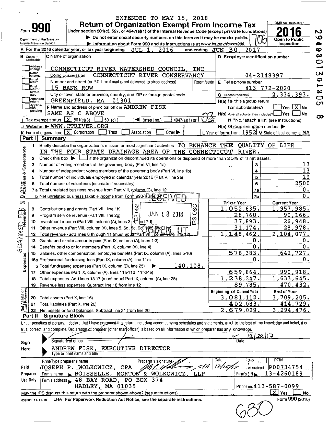 Image of first page of 2016 Form 990 for Connecticut River Conservancy (CRWC)