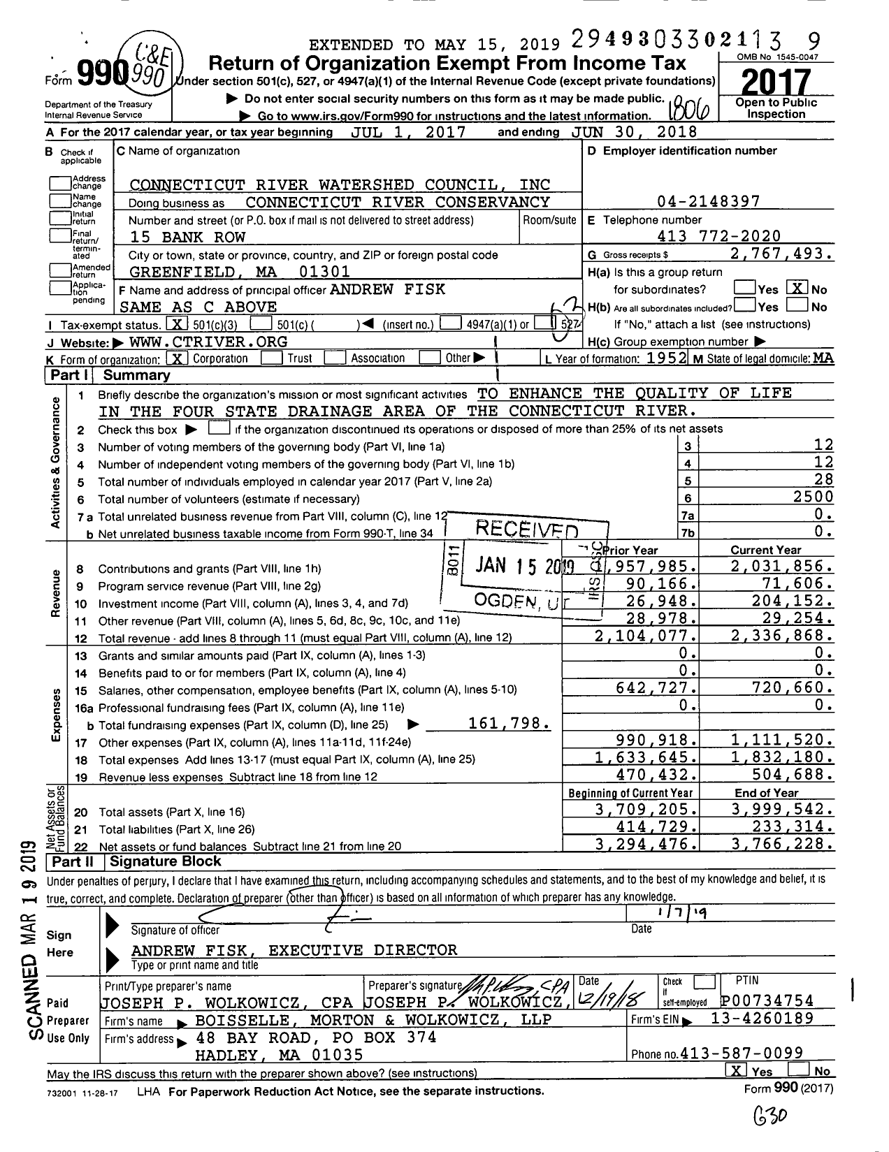 Image of first page of 2017 Form 990 for Connecticut River Conservancy (CRWC)