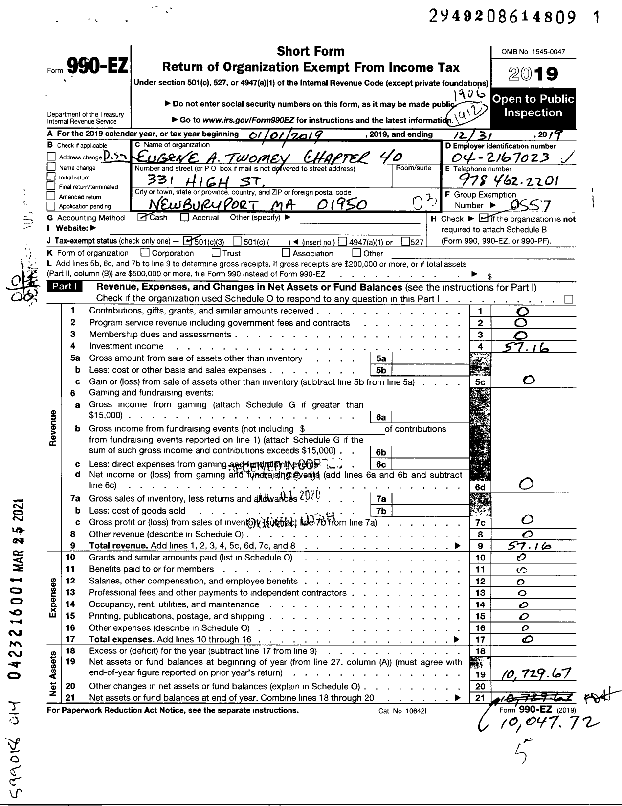 Image of first page of 2018 Form 990EO for Disabled American Veterans - 40 E A Twomey SR