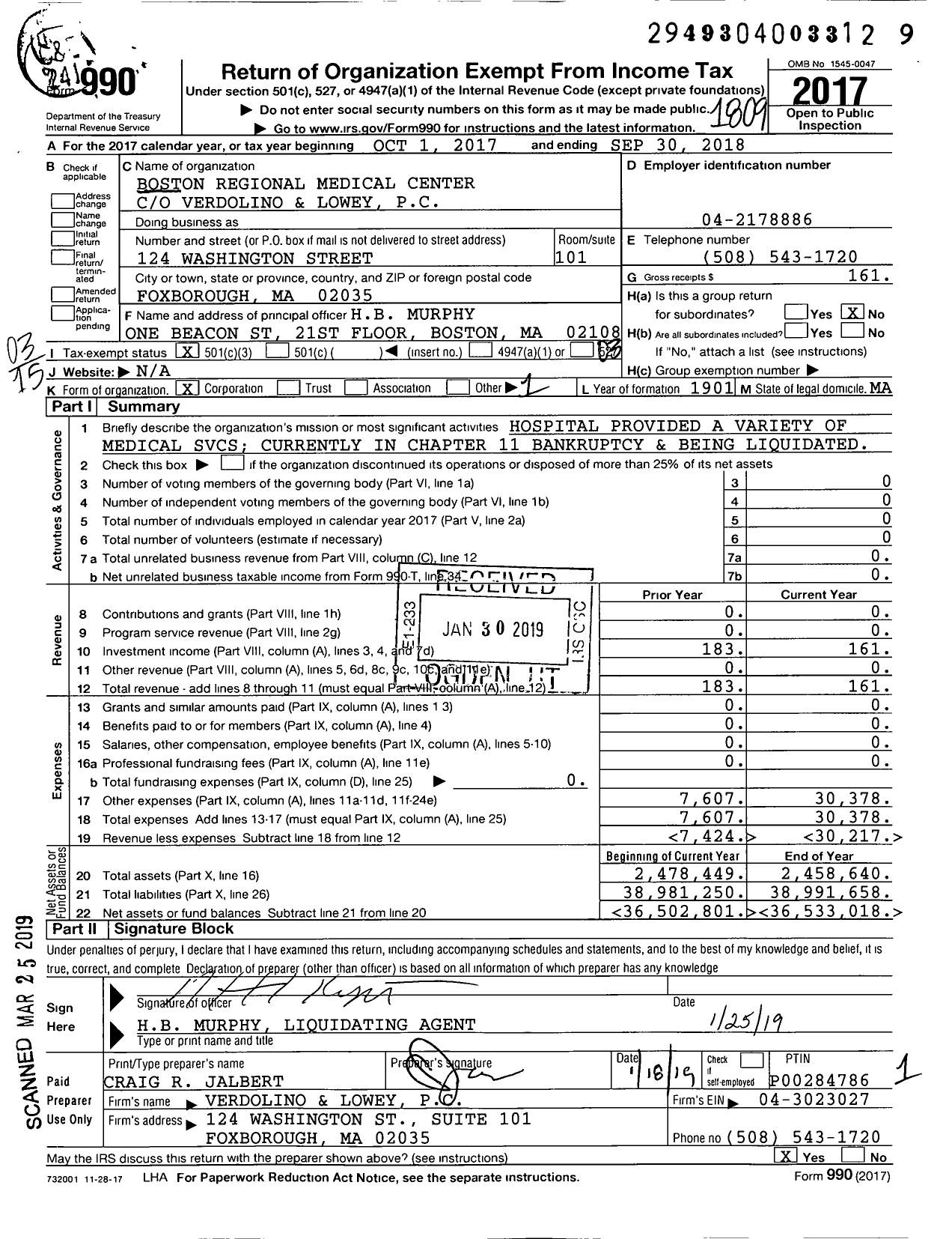 Image of first page of 2017 Form 990 for Boston Regional Medical Center