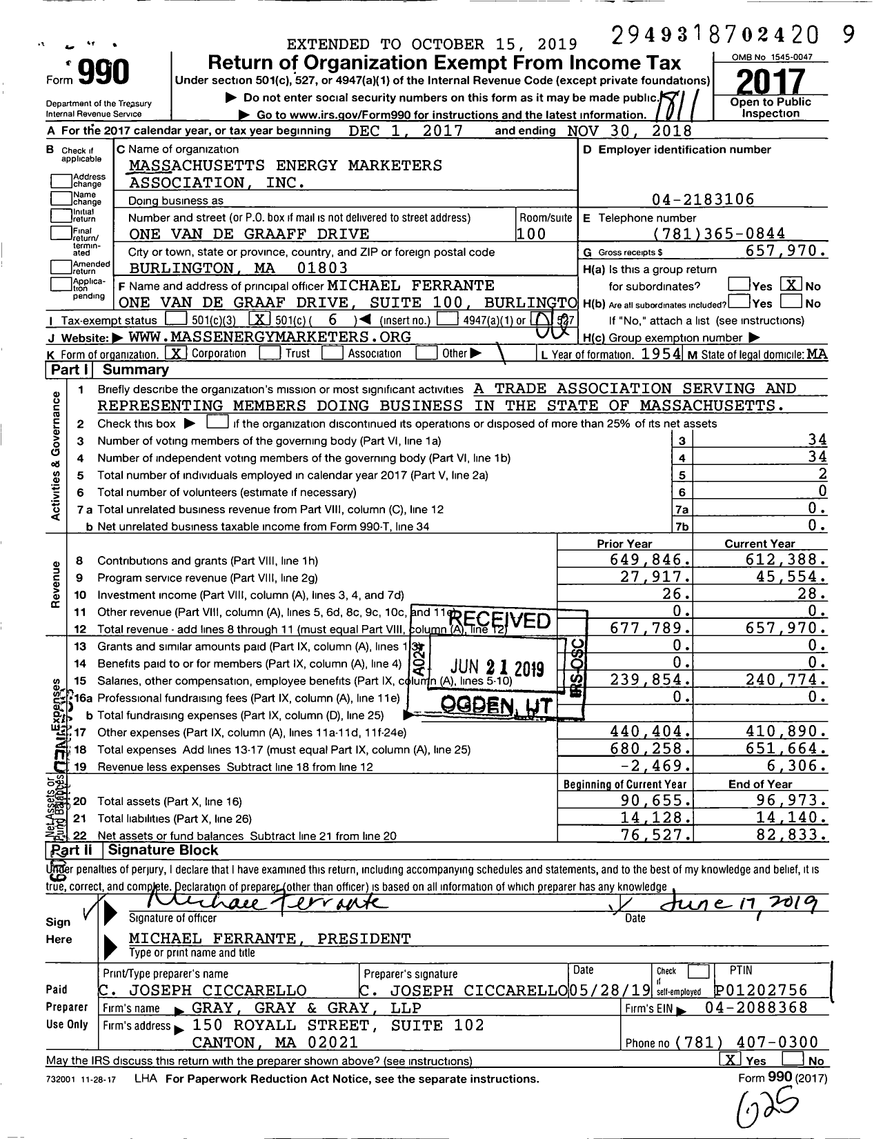 Image of first page of 2017 Form 990O for Massachusetts Energy Marketers Association