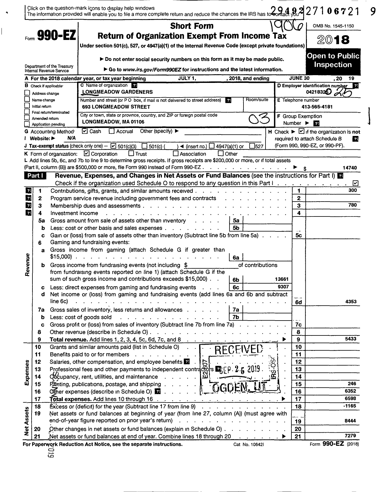 Image of first page of 2018 Form 990EZ for The Garden Club Federation of Massachusetts