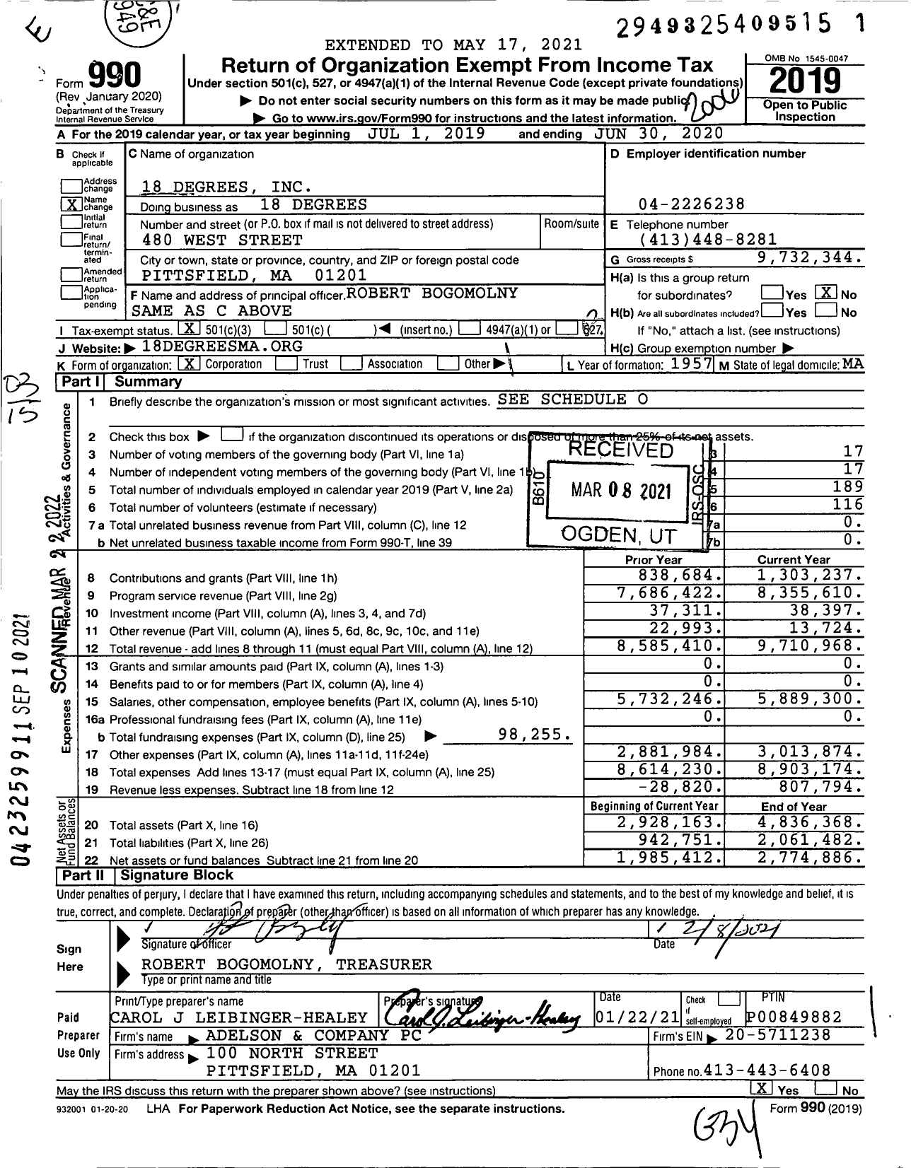 Image of first page of 2019 Form 990 for 18 Degrees