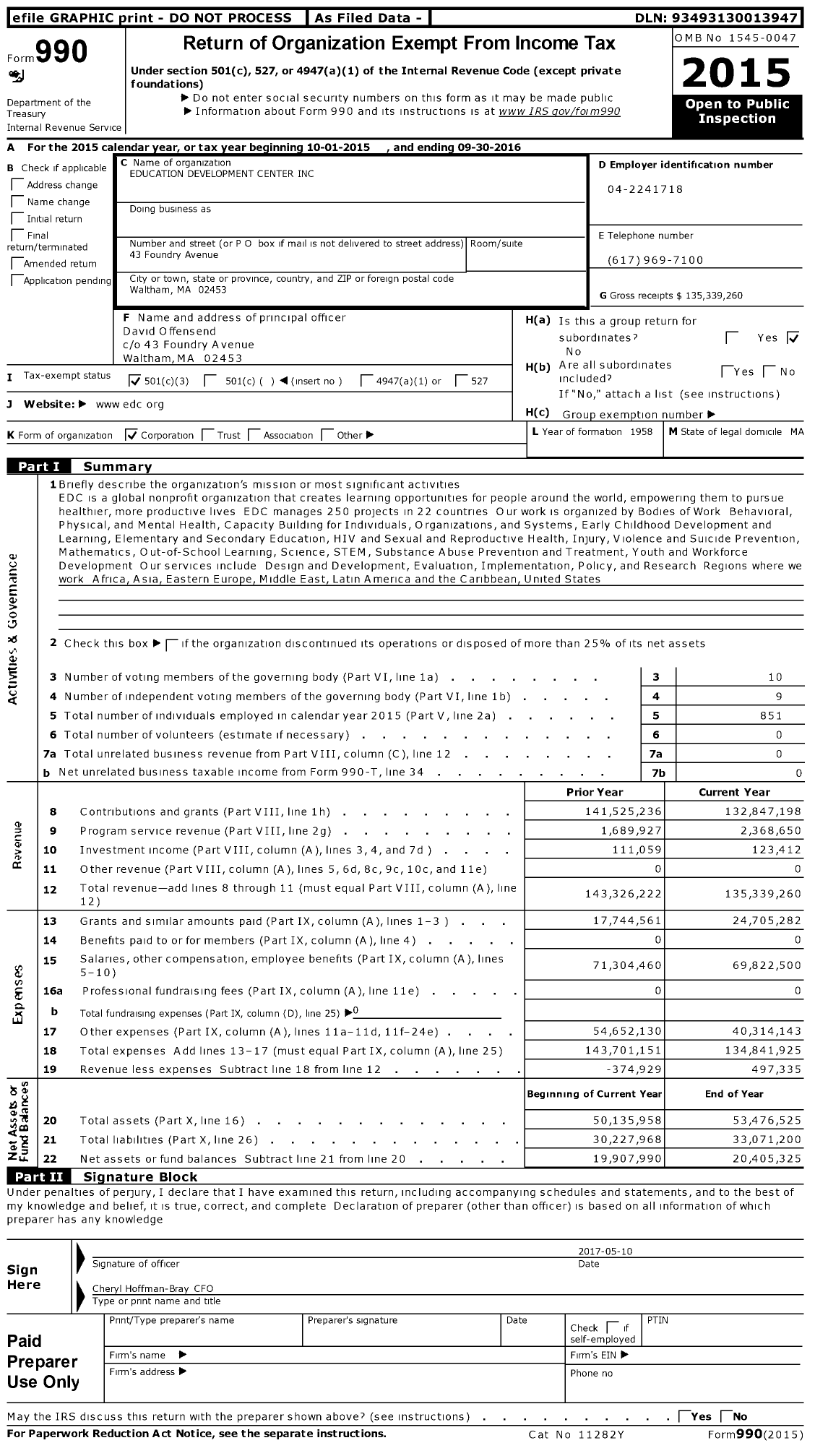 Image of first page of 2015 Form 990 for Education Development Center (EDC)