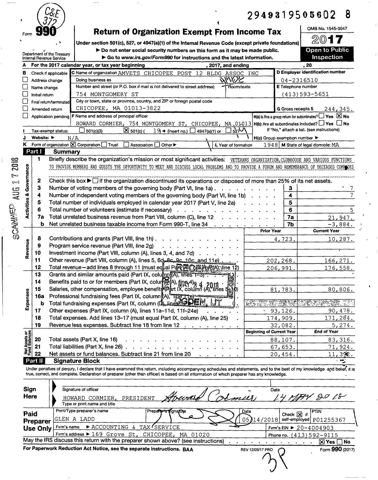 Image of first page of 2017 Form 990O for Amvets - 0012-ma