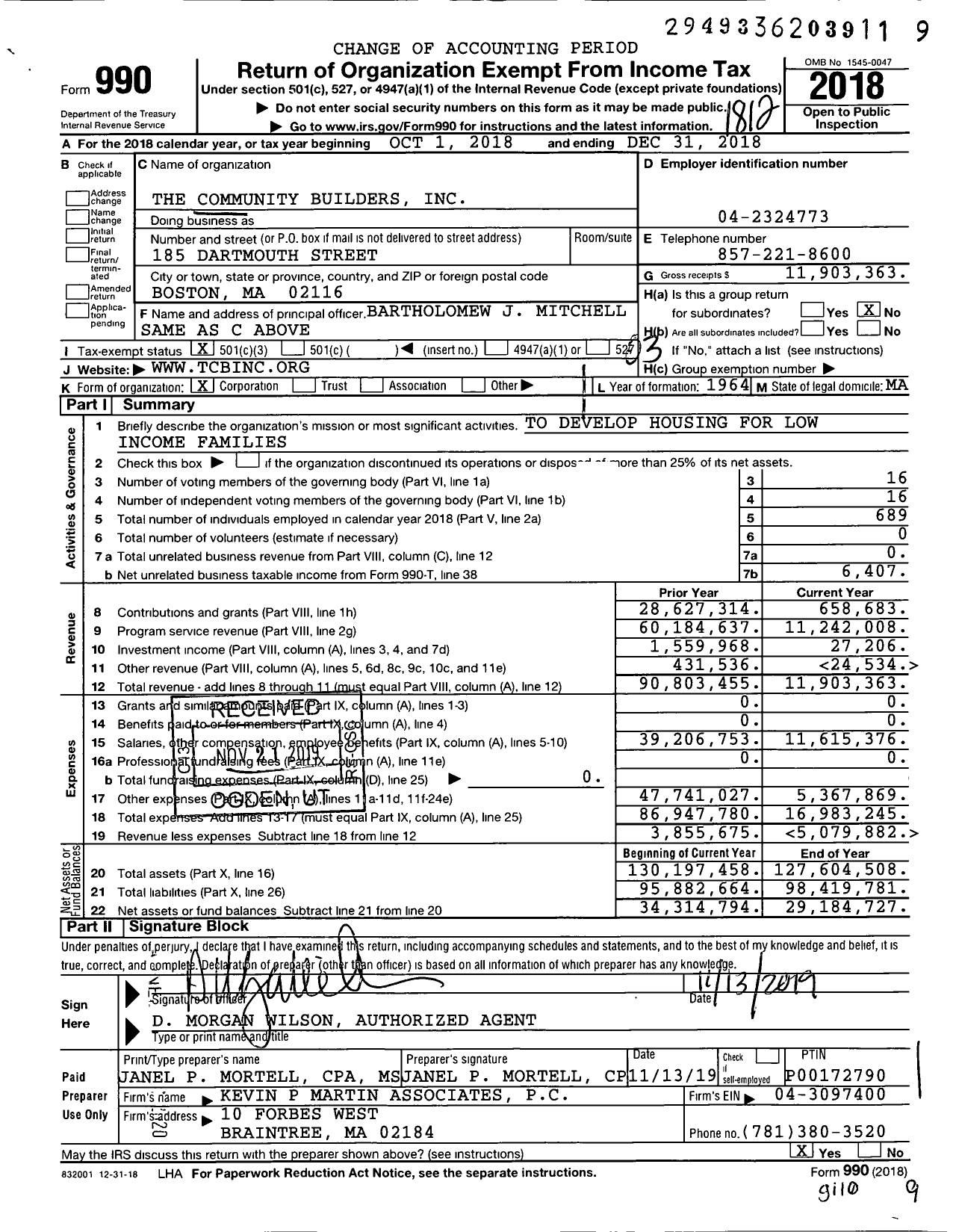 Image of first page of 2018 Form 990 for The Community Builders (TCB)