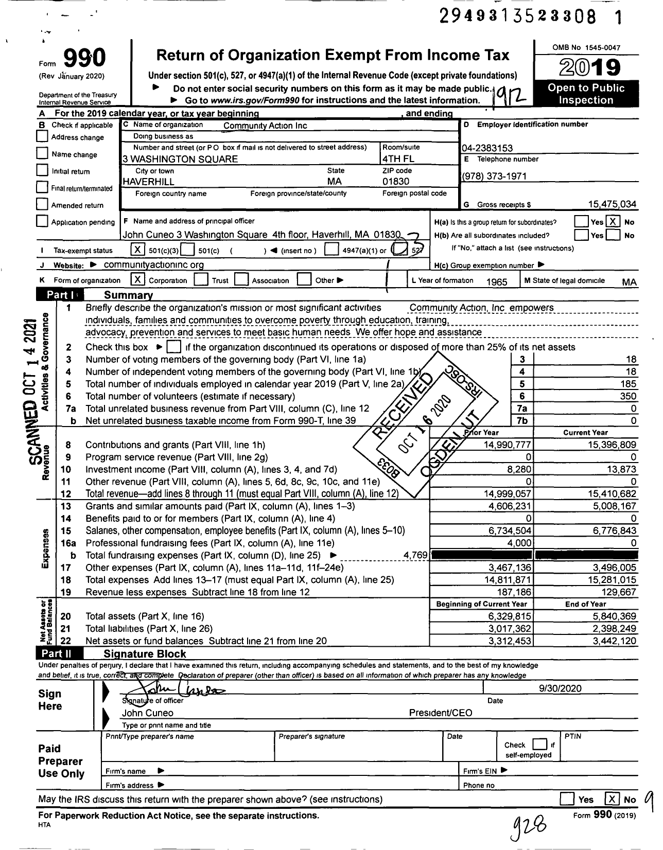 Image of first page of 2019 Form 990 for Community Action (CAI)