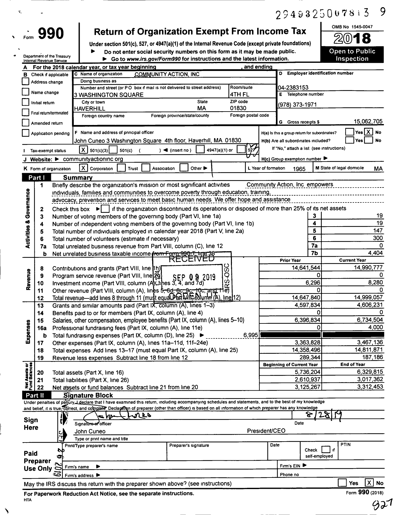 Image of first page of 2018 Form 990 for Community Action (CAI)