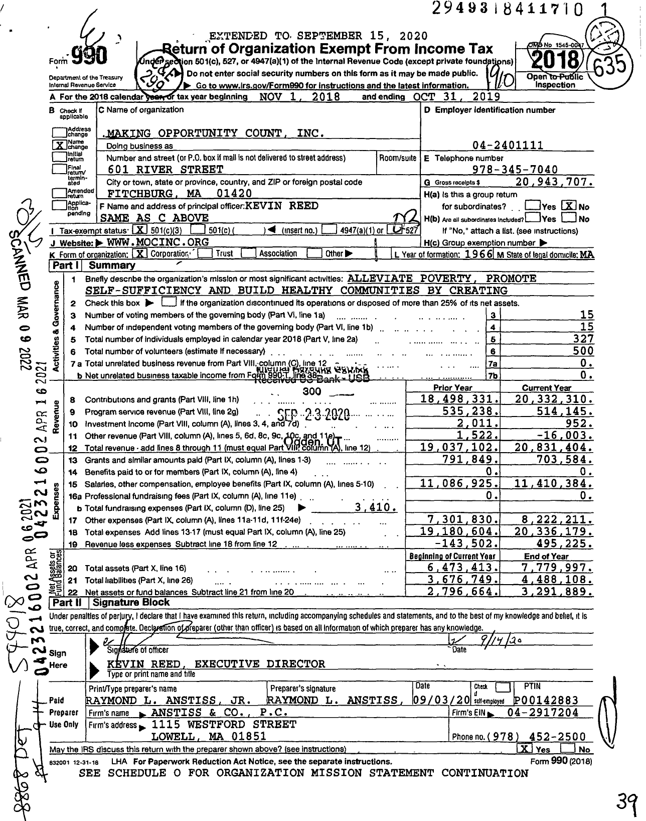 Image of first page of 2018 Form 990 for Making Opportunity Count
